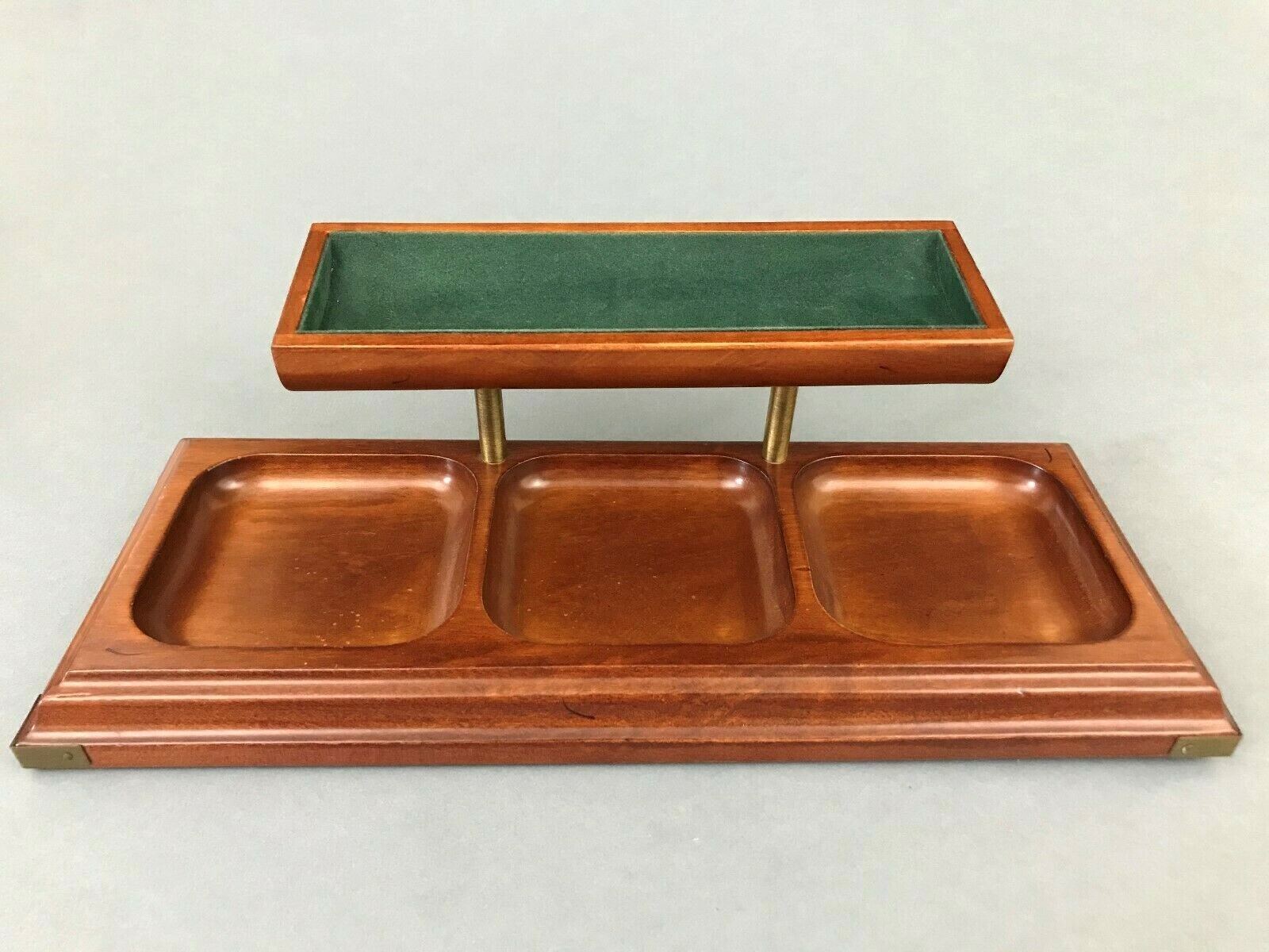 Bombay Co 1996 2 Tier Wood Office Desktop Organizer Dresser Tray Brass Corners