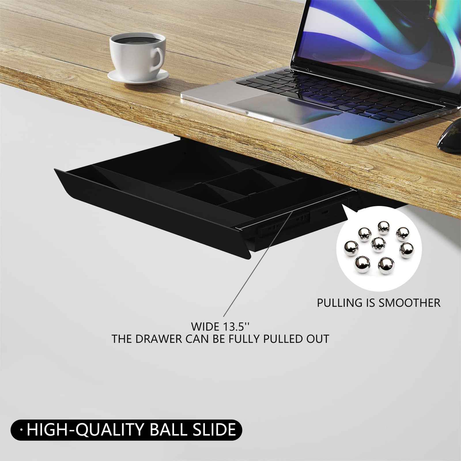 Under Desk Mounted Sliding Pull-out Drawer with Pencil Tray and Slide Storage…