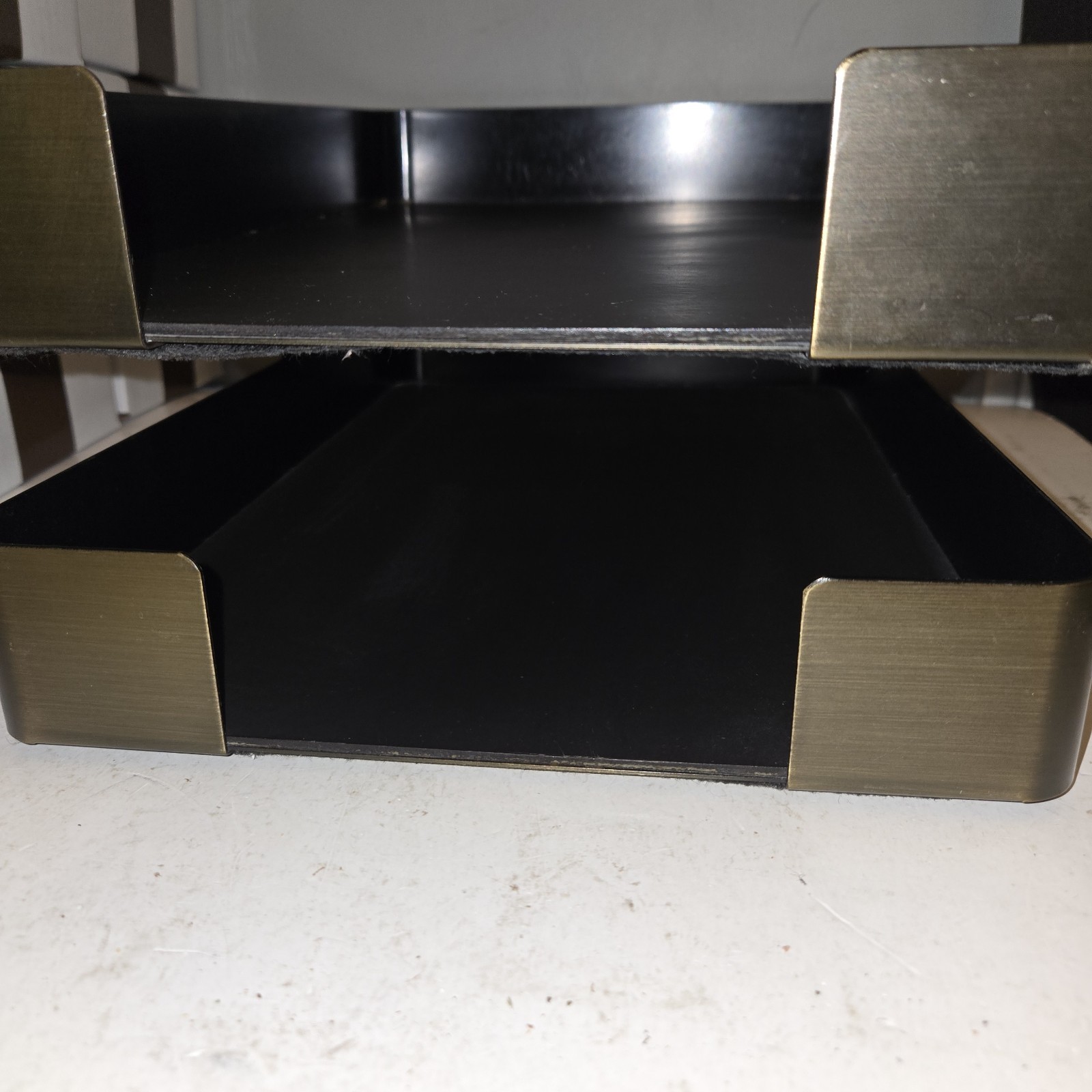 Smokador Double Letter Tray Desk Organizer Modernist Rectangular Brass/Black