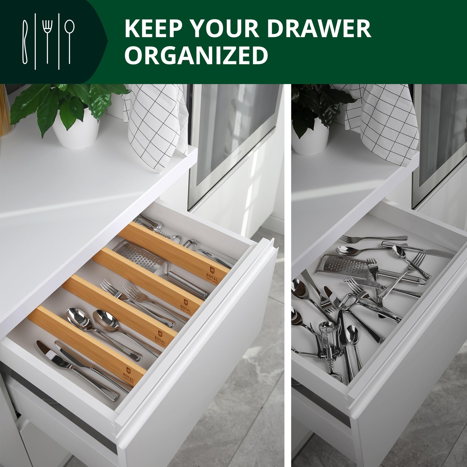 Bamboo Drawer Dividers Organizers, Adjustable Large (up to 22″), Natural
