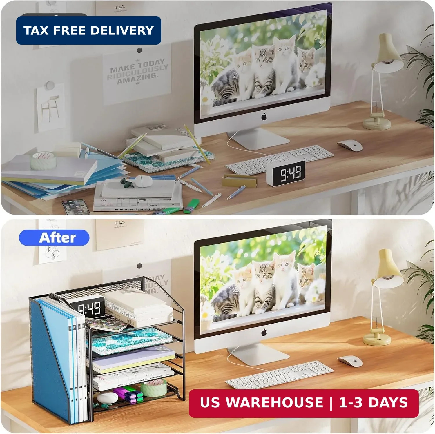 Simple Trending 5-Tier Desk File Organizer with Side File Shelf, Black | 15.4″L
