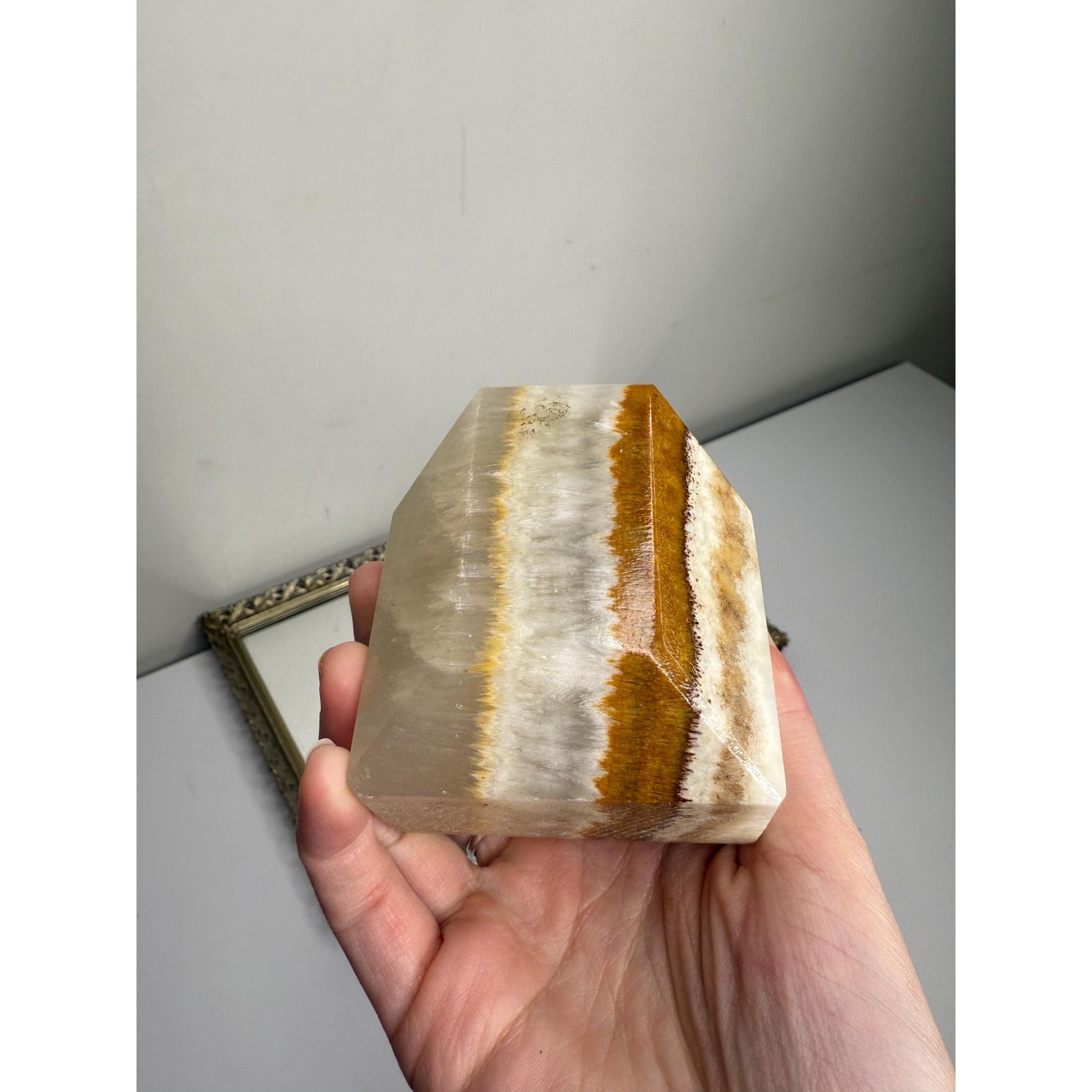 Vintage Agate Marble Onyx Stone Pen Pencil Holder Desk Paperweight