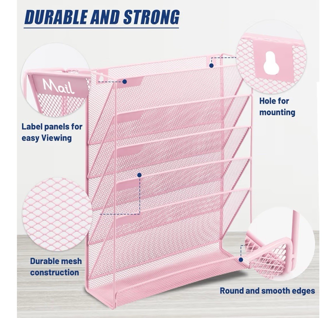 EASEPRES Desk File Organizer Mesh 6-Tier, Hanging Wall Mount