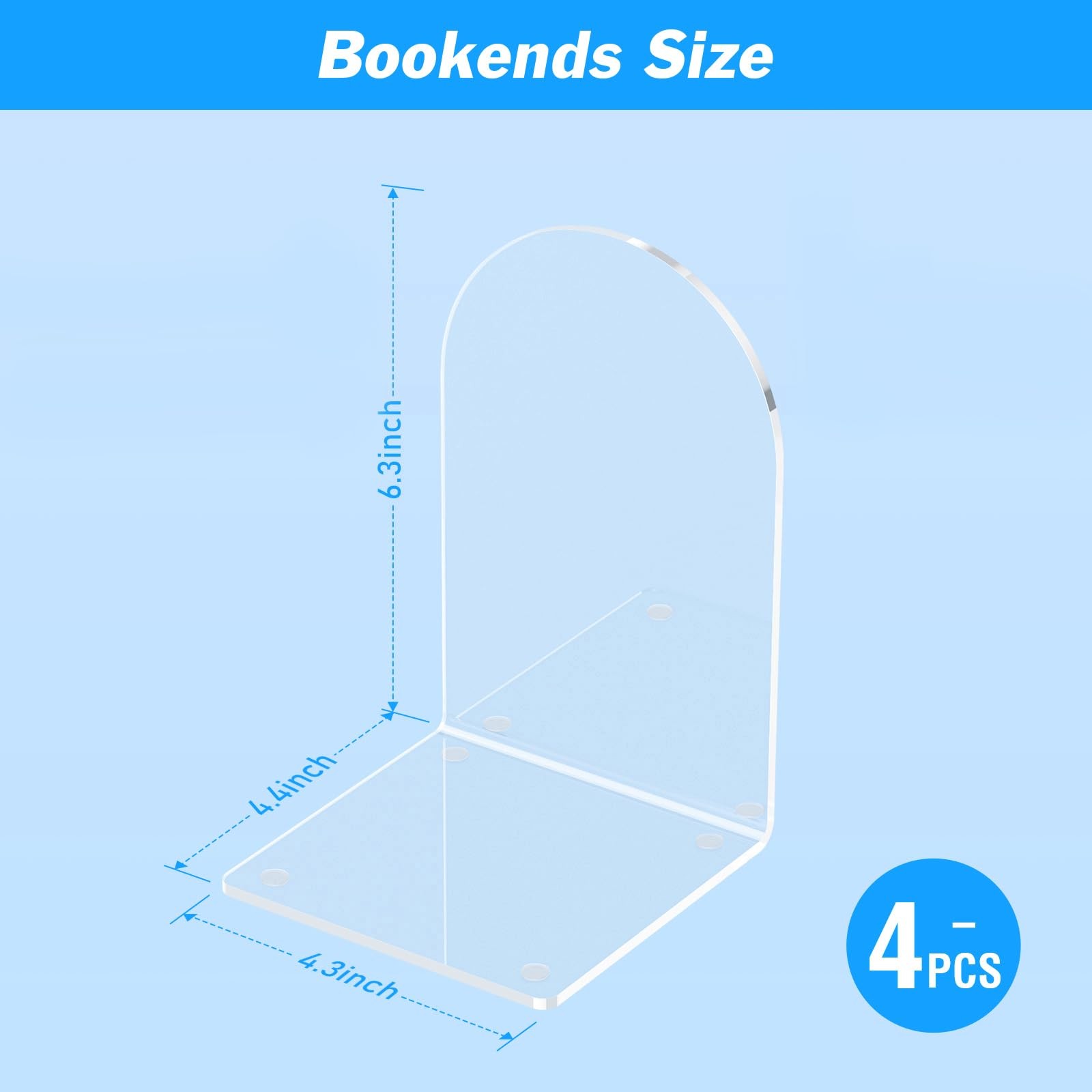 4 Pcs Acrylic Bookends, Clear Book Ends for Heavy Books, 4 Pack,