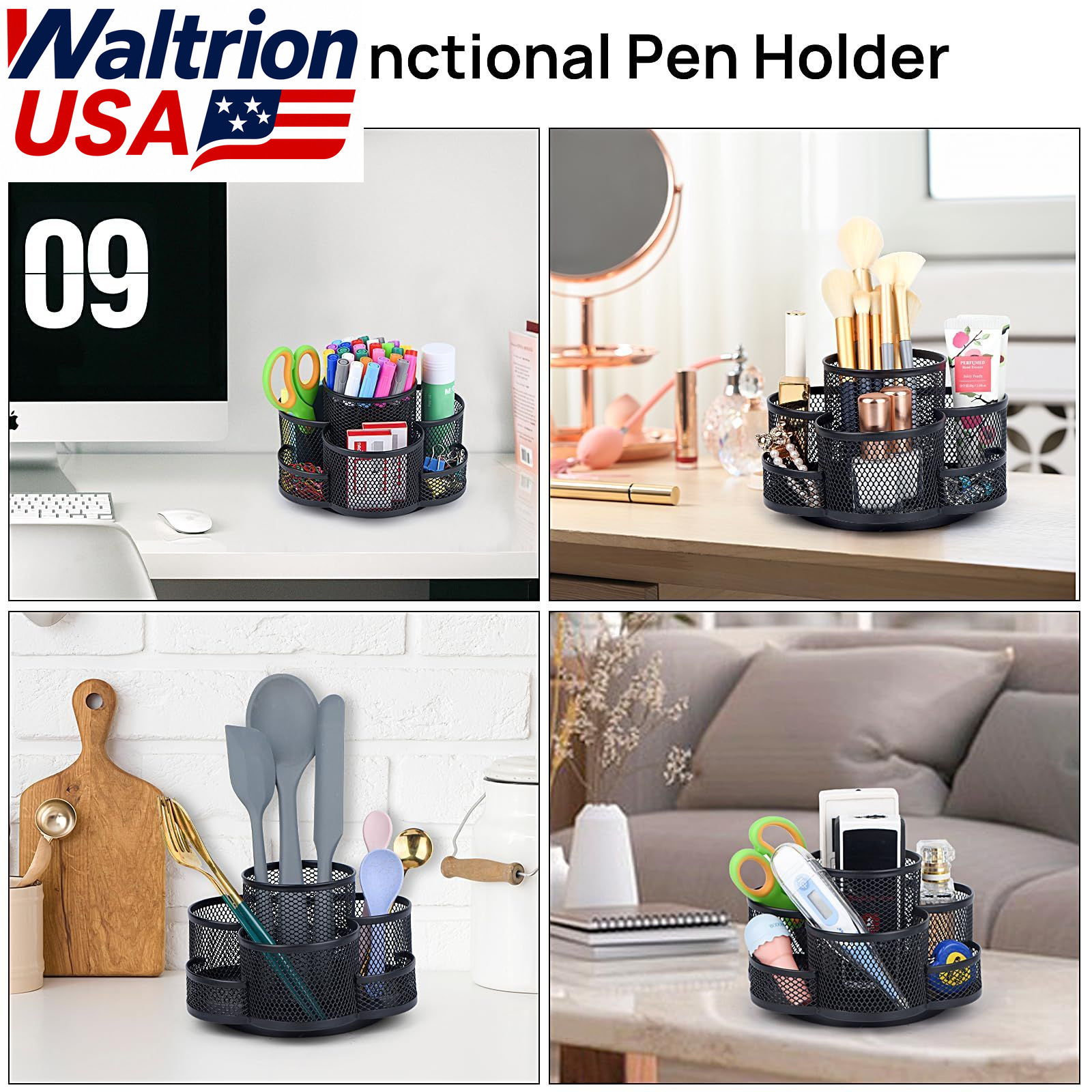 Topwey 360 Rotating Pen Holder for Desk Pencil Cup Organizer Black