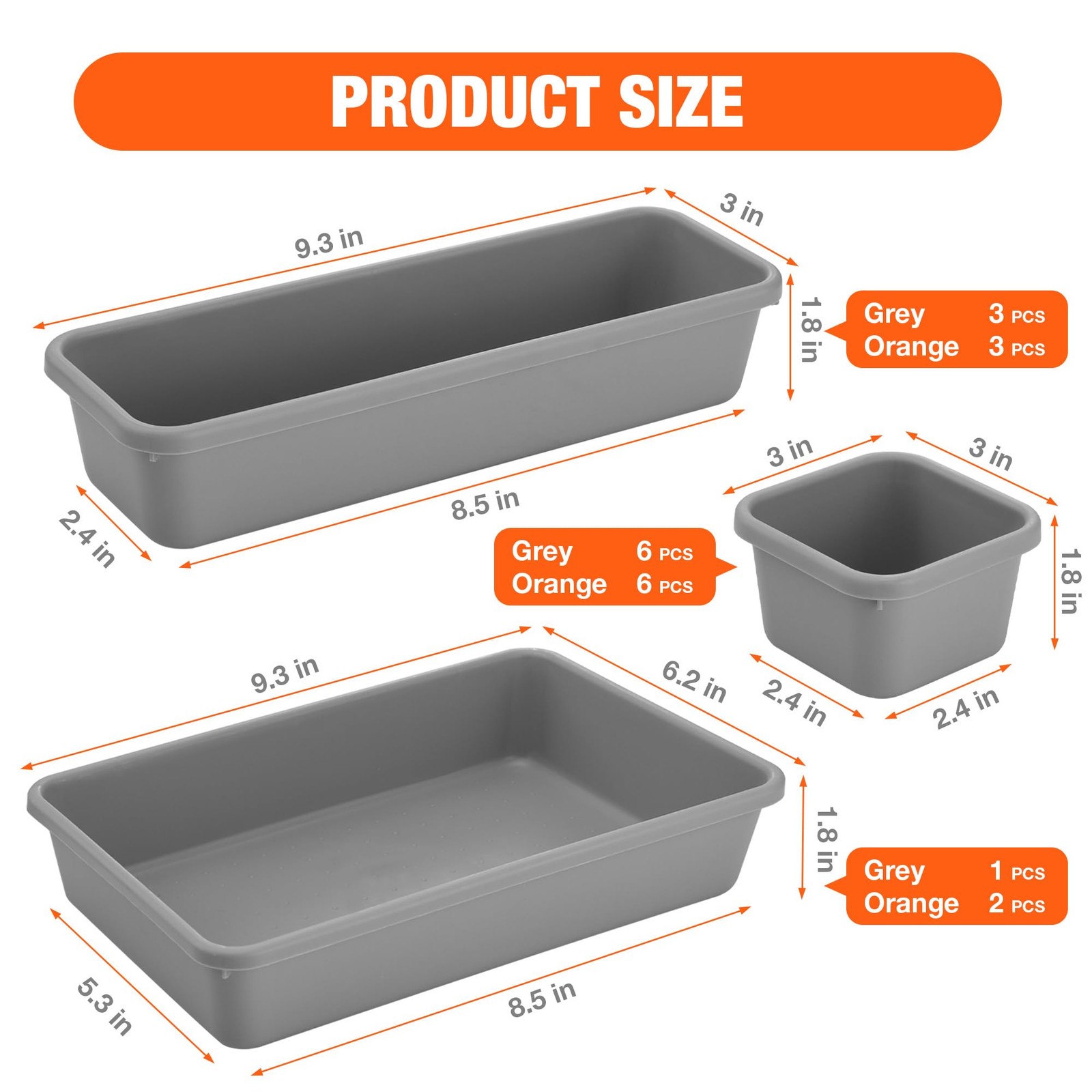 21 PCS Interlocking Desk Drawer Organizer Bin NonSlip Stackable Orange Gray