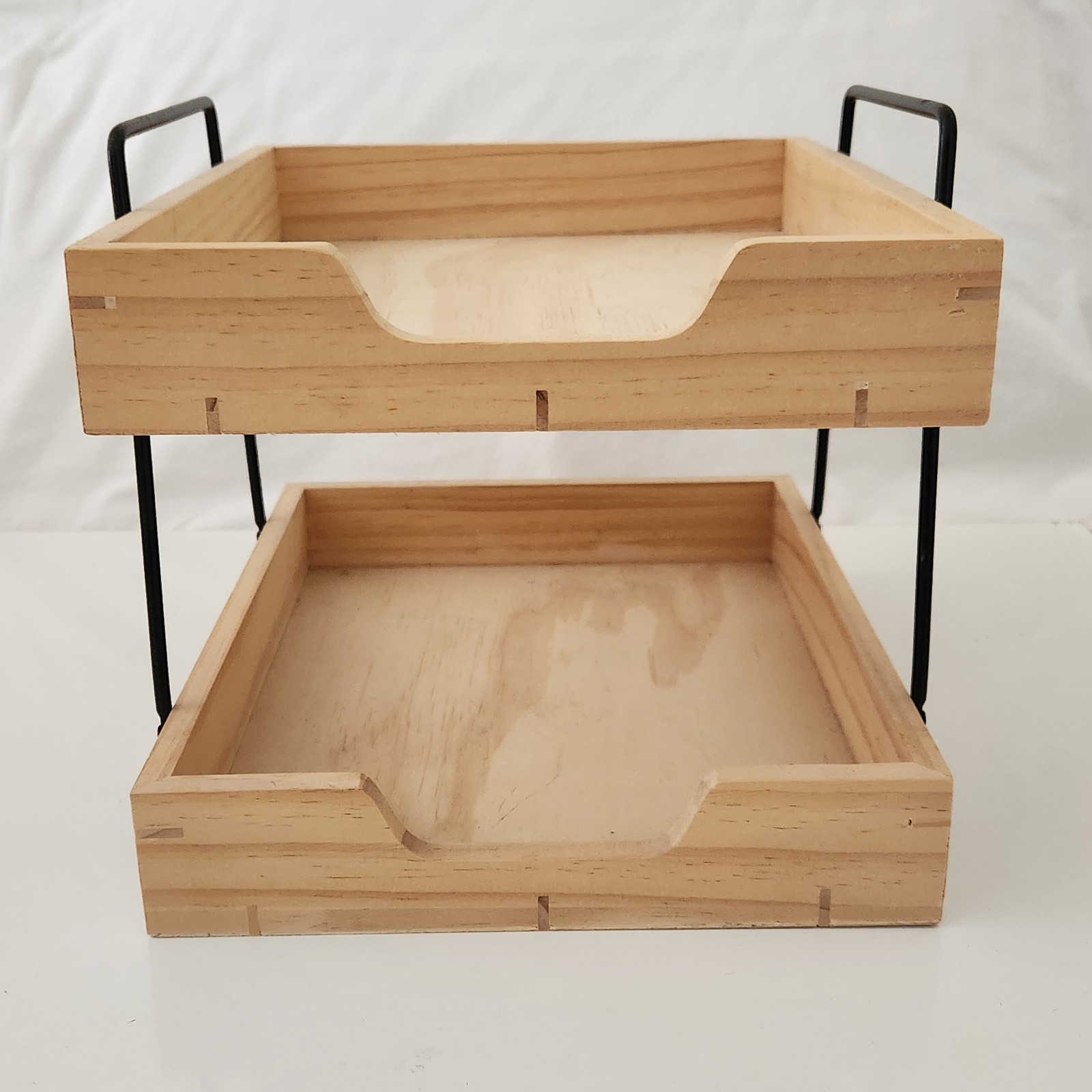 Hearth & Hand 2-Tier Pine Wood Metal Paper Tray Desktop Organizer Letter Holder