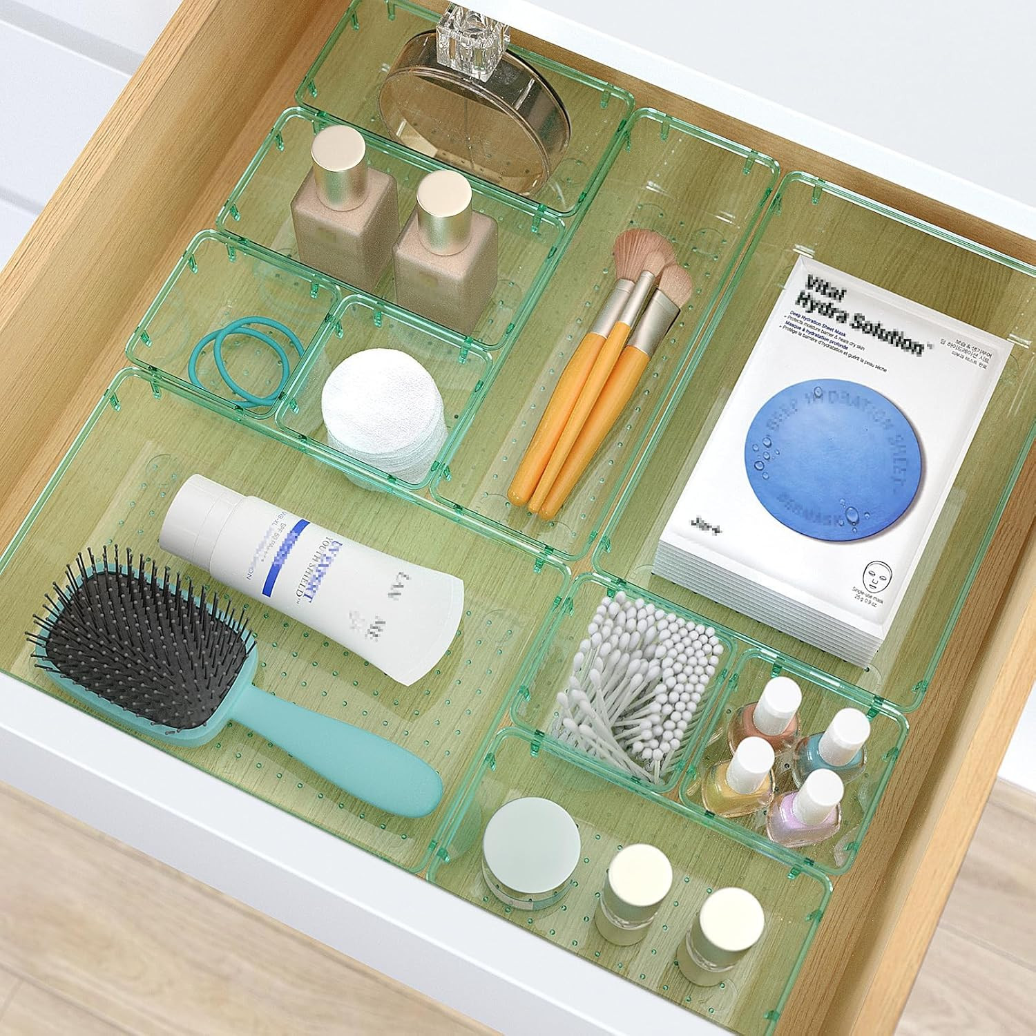 7 PCS Clear Plastic Drawer Organizers Set, 4 Size Desk Drawer Organizer Trays fo