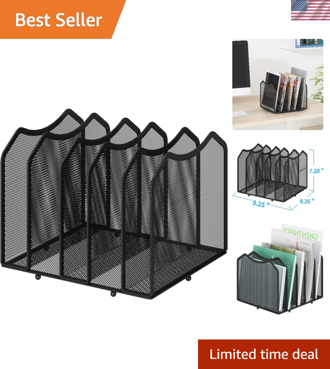 Compact 5-Section Desk Organizer for Books & Files – Easy Assembly Included