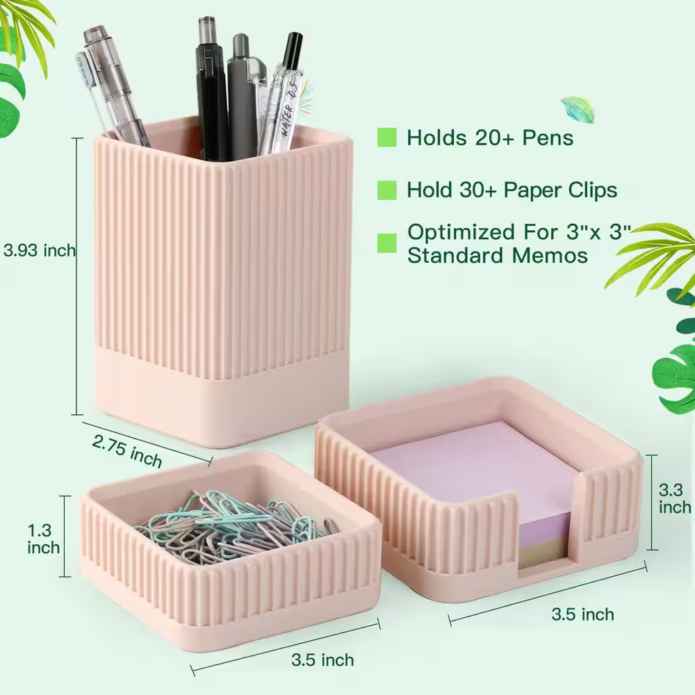 3-Piece Set Desk Organizer Neutral Color Pen Holder Paperclip Sticky Notes Tray