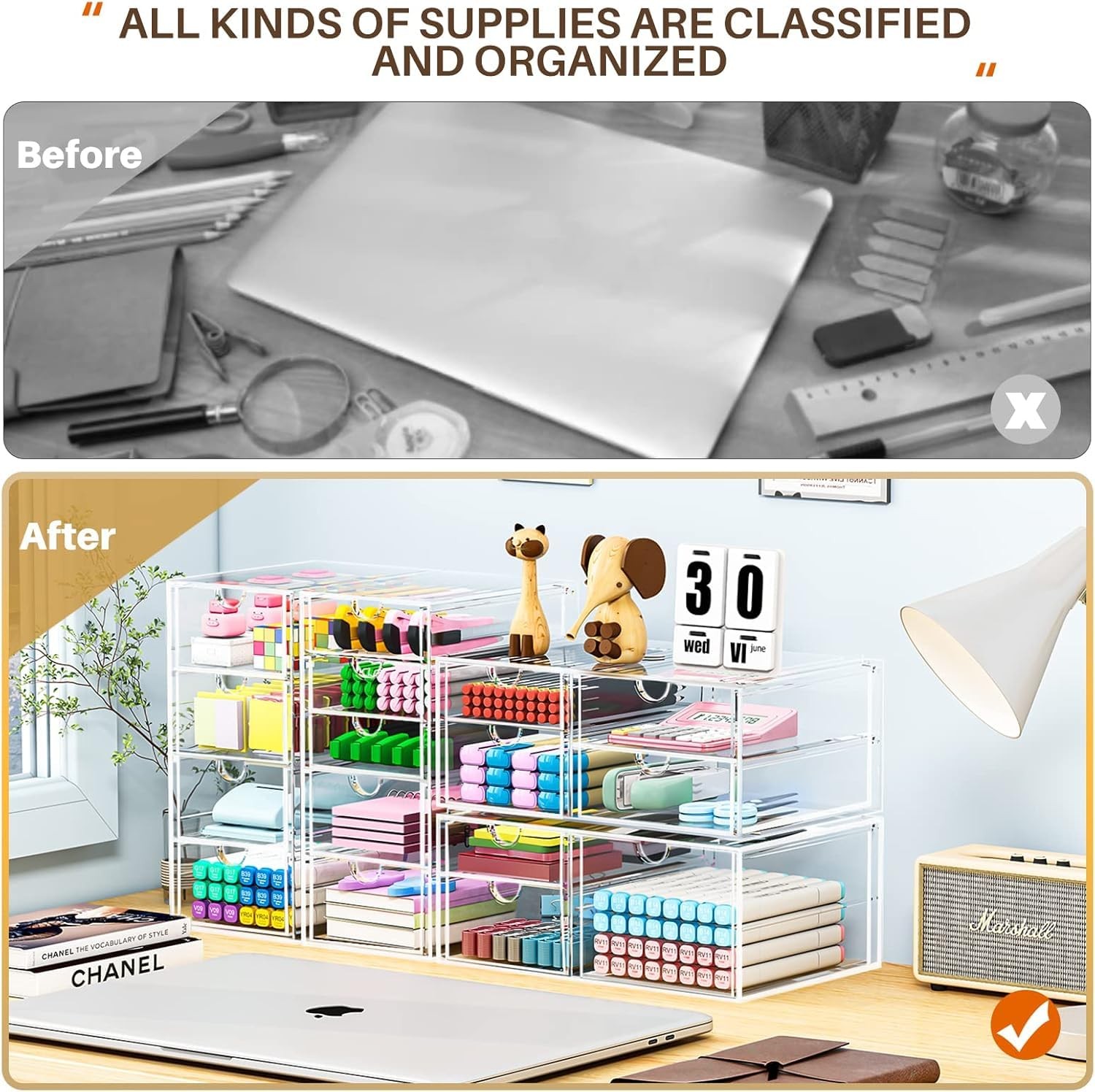 caktraie Makeup Organizer Storage With 16 Drawers, 4 Pcs 16 Clear