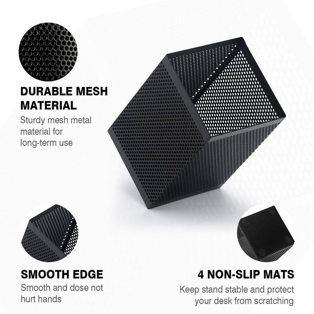 10 Pack Black Mesh Pen Holder Non-Slip Base Foam Pad Metal Wire Pencil Cup Moder