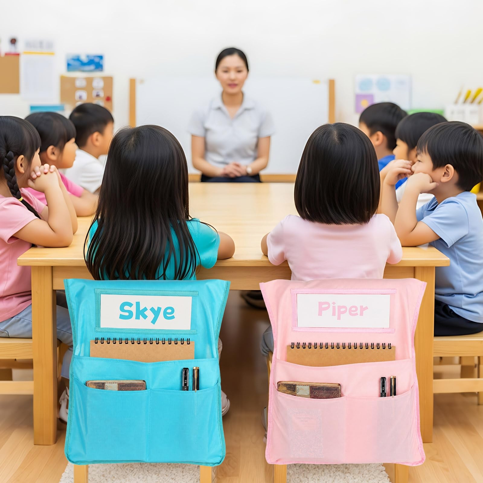 24pcs for Classroom 16.3×19.7inch Classroom Chair Pockets with Name Tag 3 Poc…