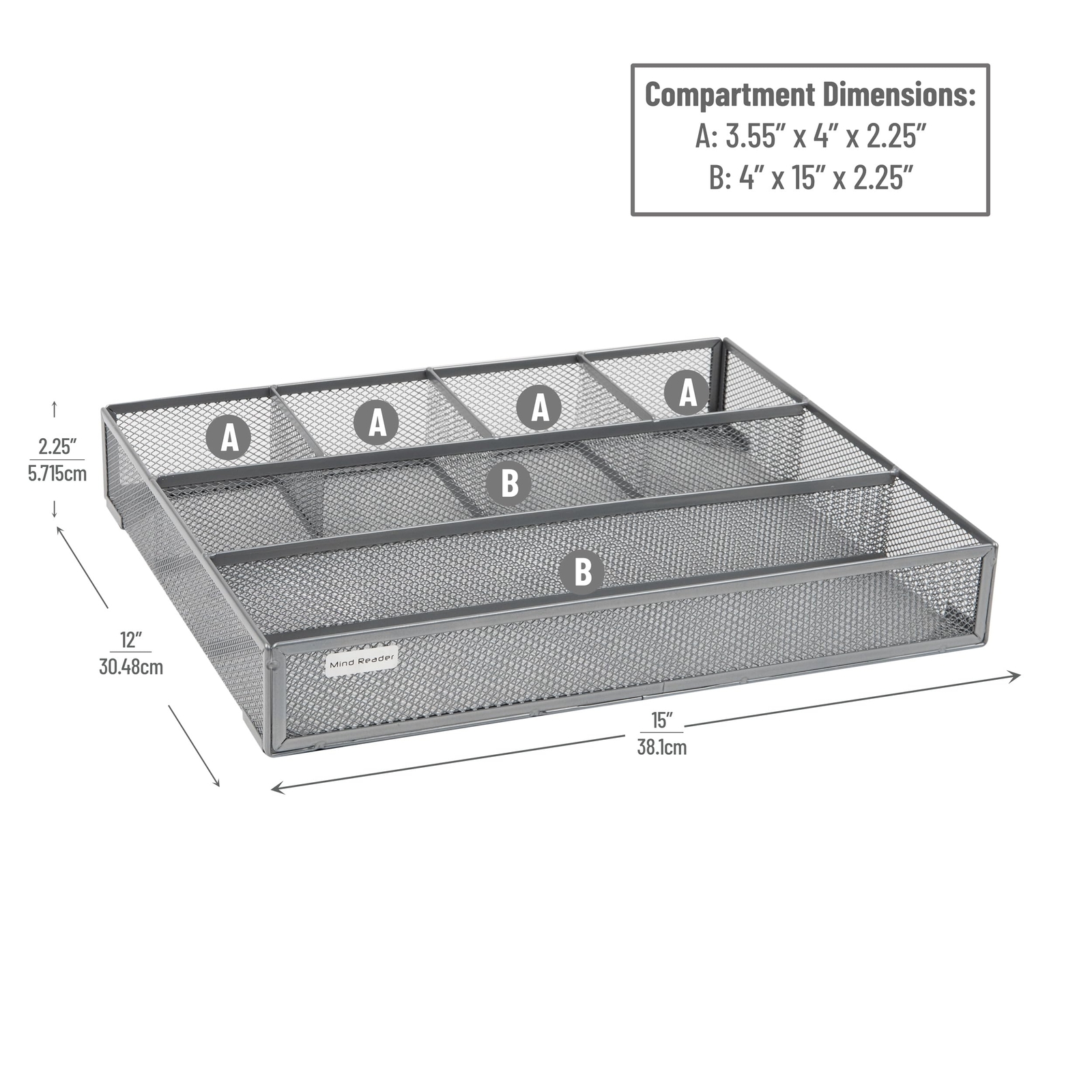 Metal Mesh Drawer Organizer Tray 15″x12″ Office Utensil Storage Silver