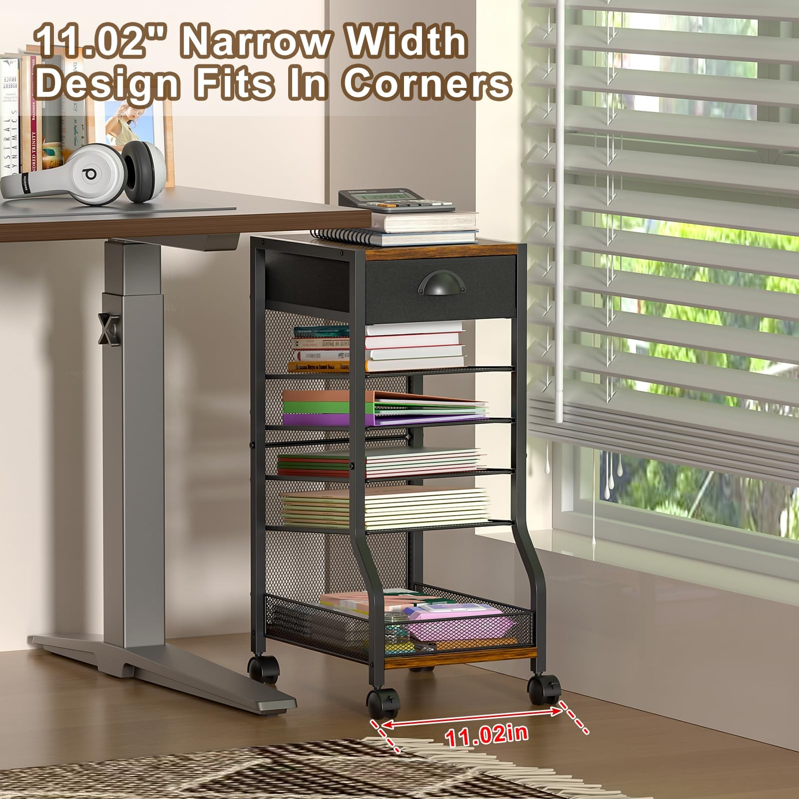 6-Tier Rolling File Cart with Drawer, Under Desk Storage with Letter Sliding …