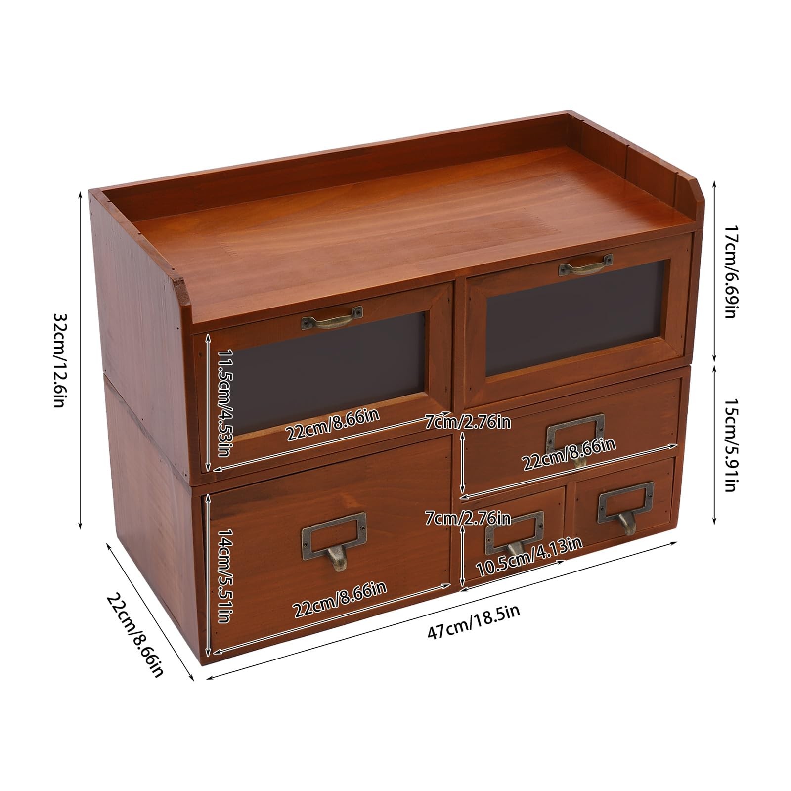 6-Drawer Pine Desk Organizer Acrylic Door & Top Shelf Office Bedroom Dorm