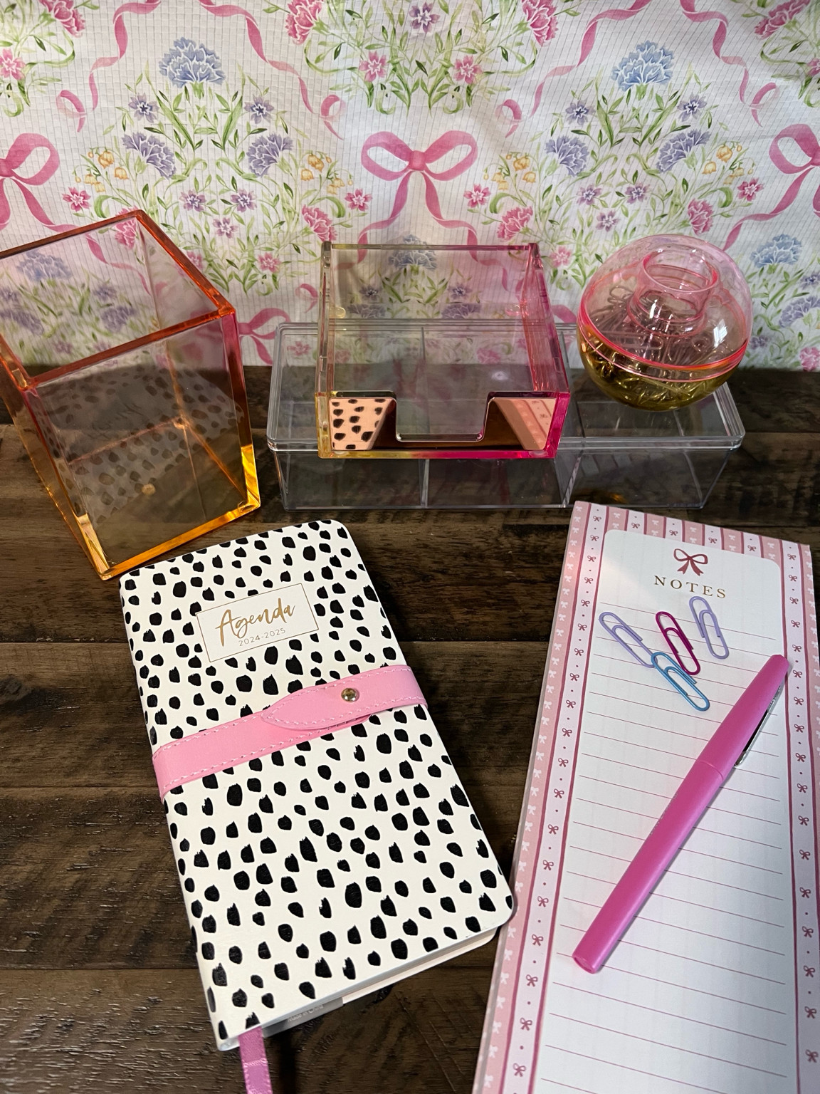 Acrylic Desk Organizer Set Pink Orange Pen Holder Note Holder Cute