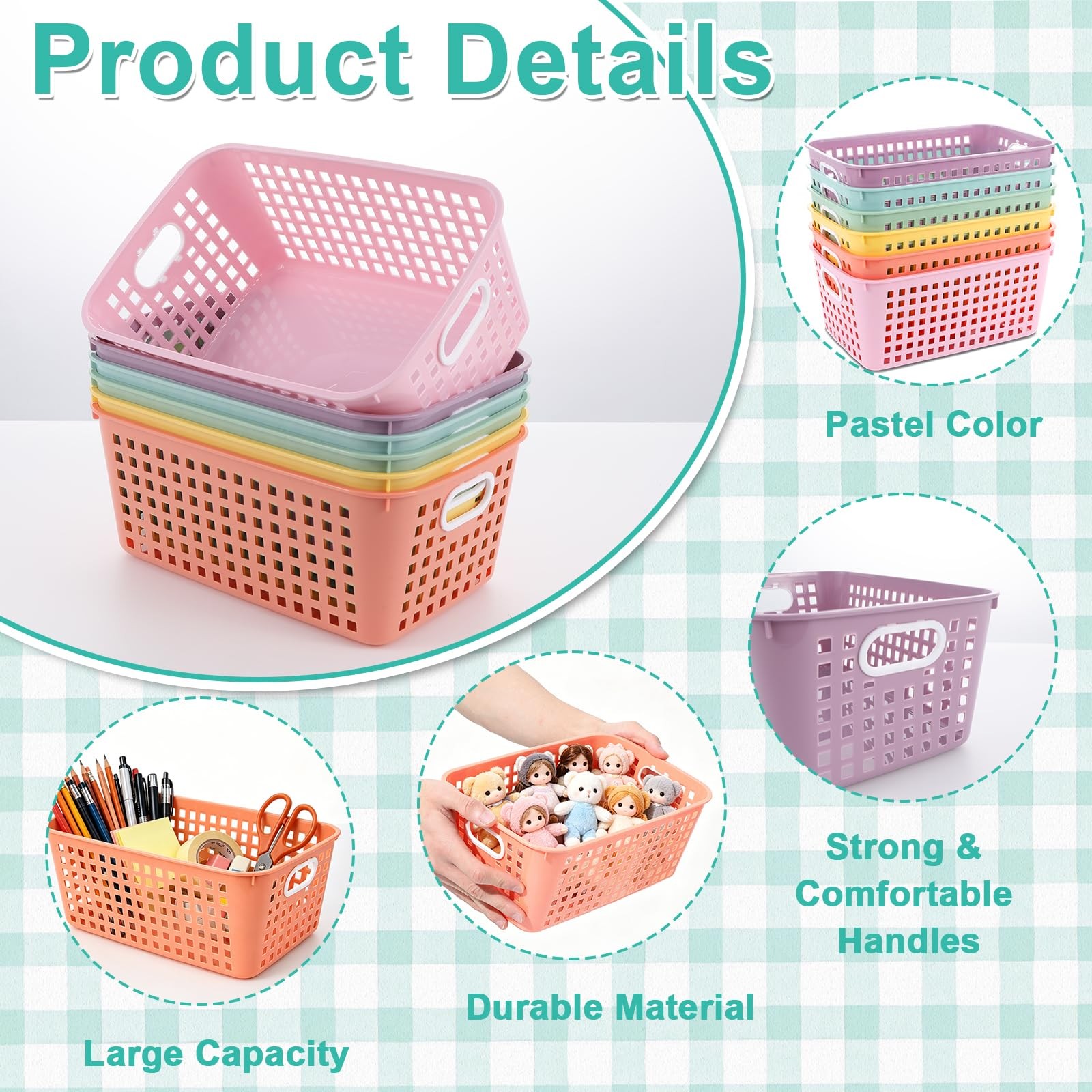 6 Pack Medium Plastic Book Baskets 11 × 7.5 × 4.5 inches Classroom Storage Ba…