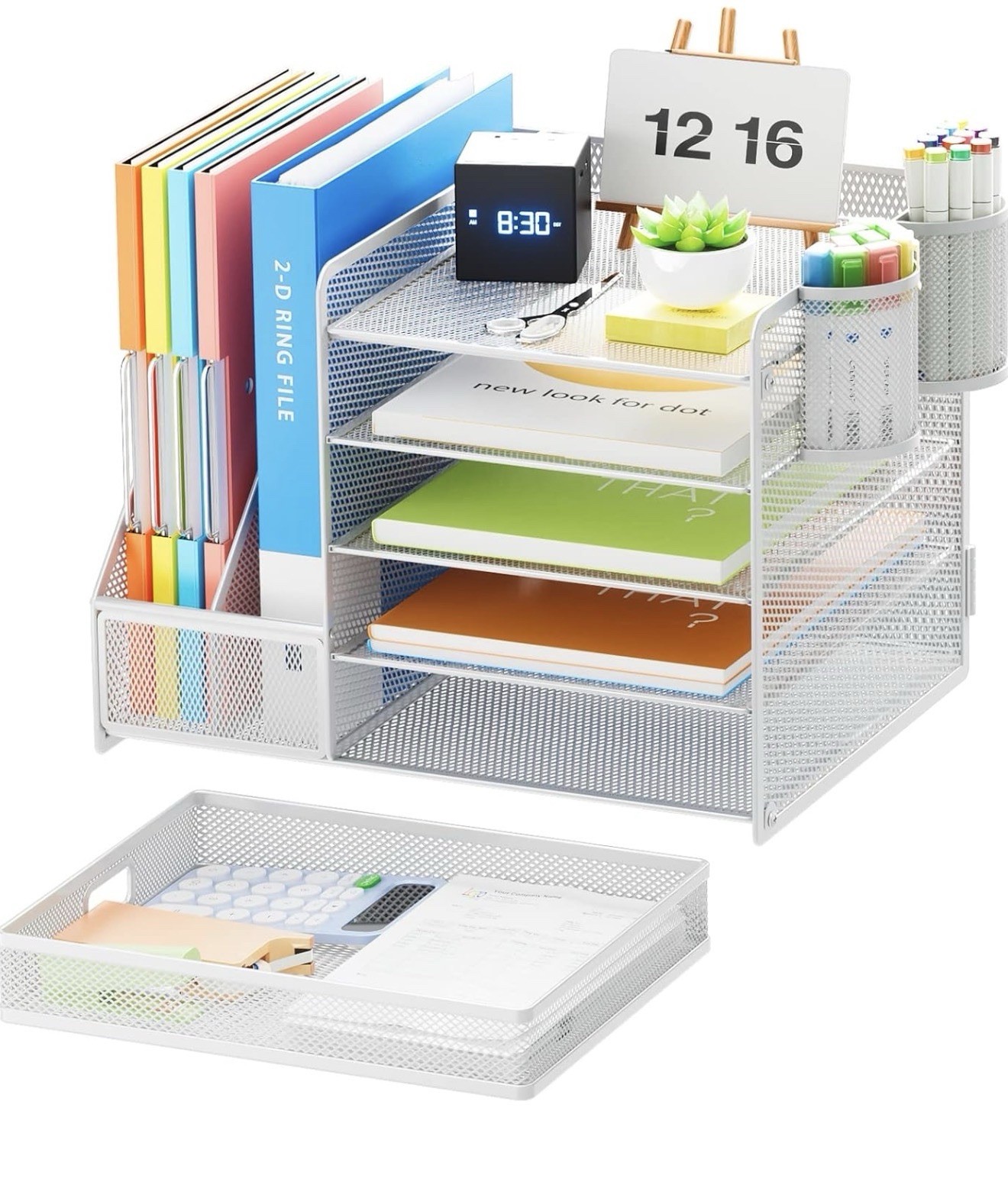 Desk Organizer with File Holder, 5-Tier Paper Letter Tray Organizer with Drawer