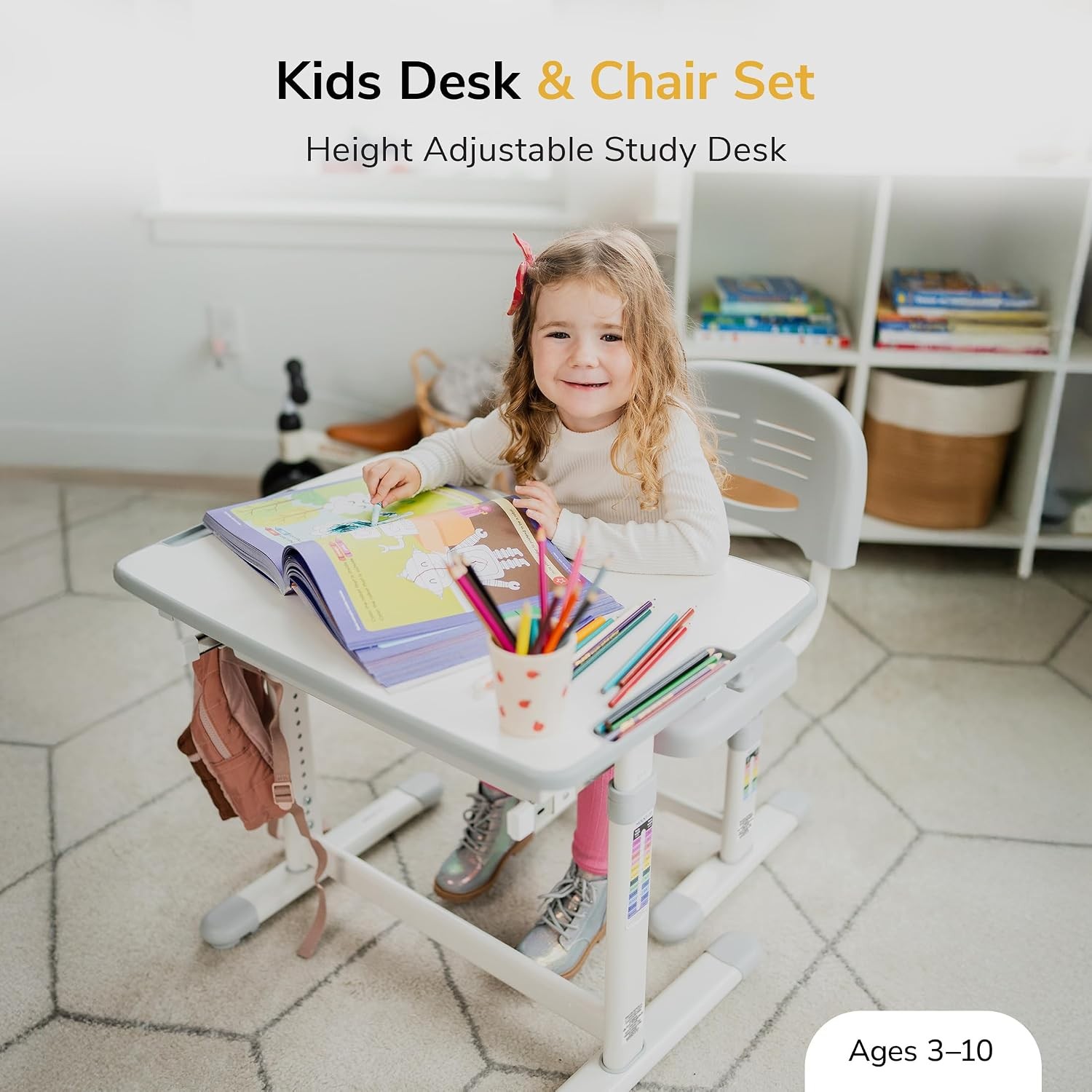 Mount-It Kids Desk & Chair Set Height Adjustable up to 30″ Ergonomic School
