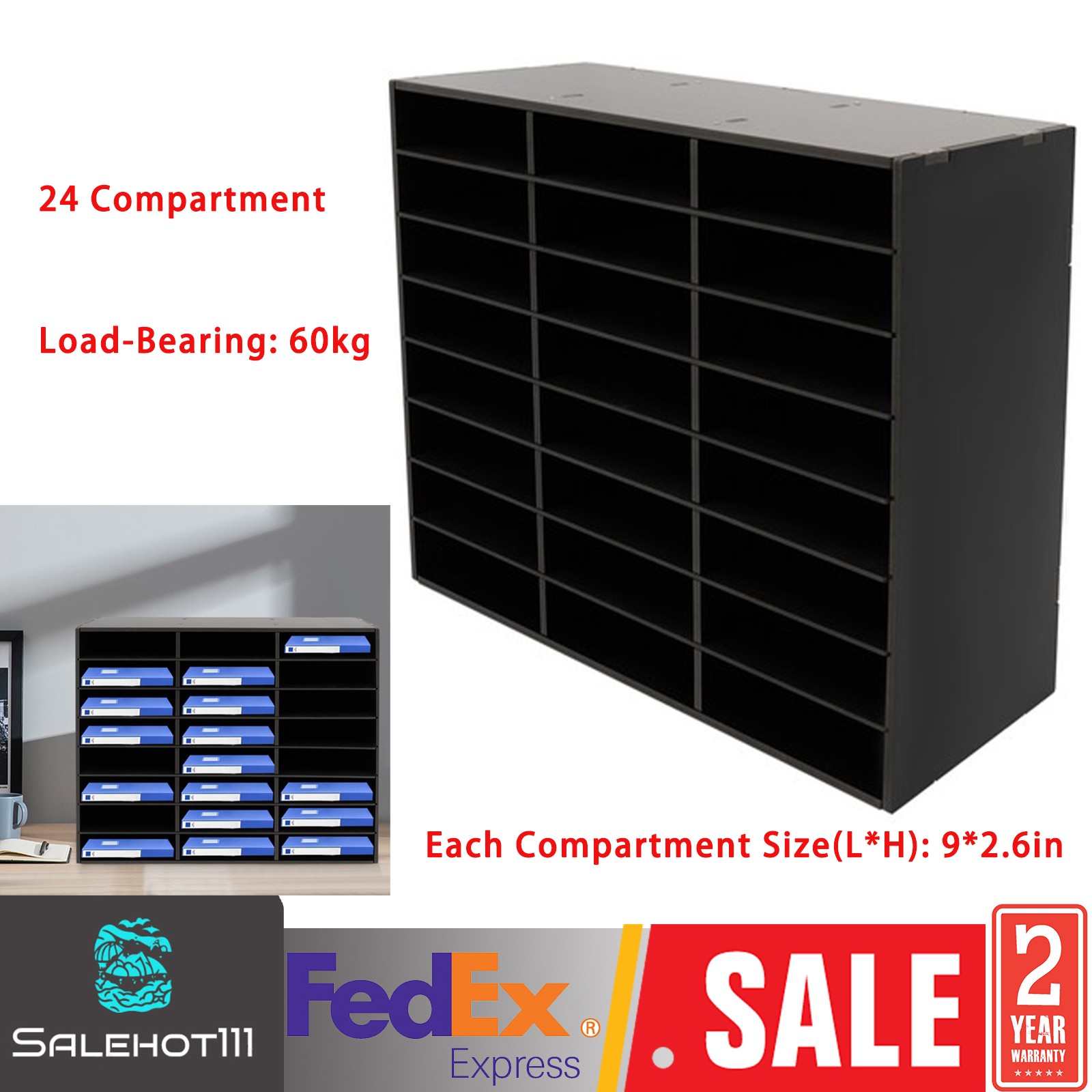24 Compartment Literature Organizer File Storage Rack for School and Office