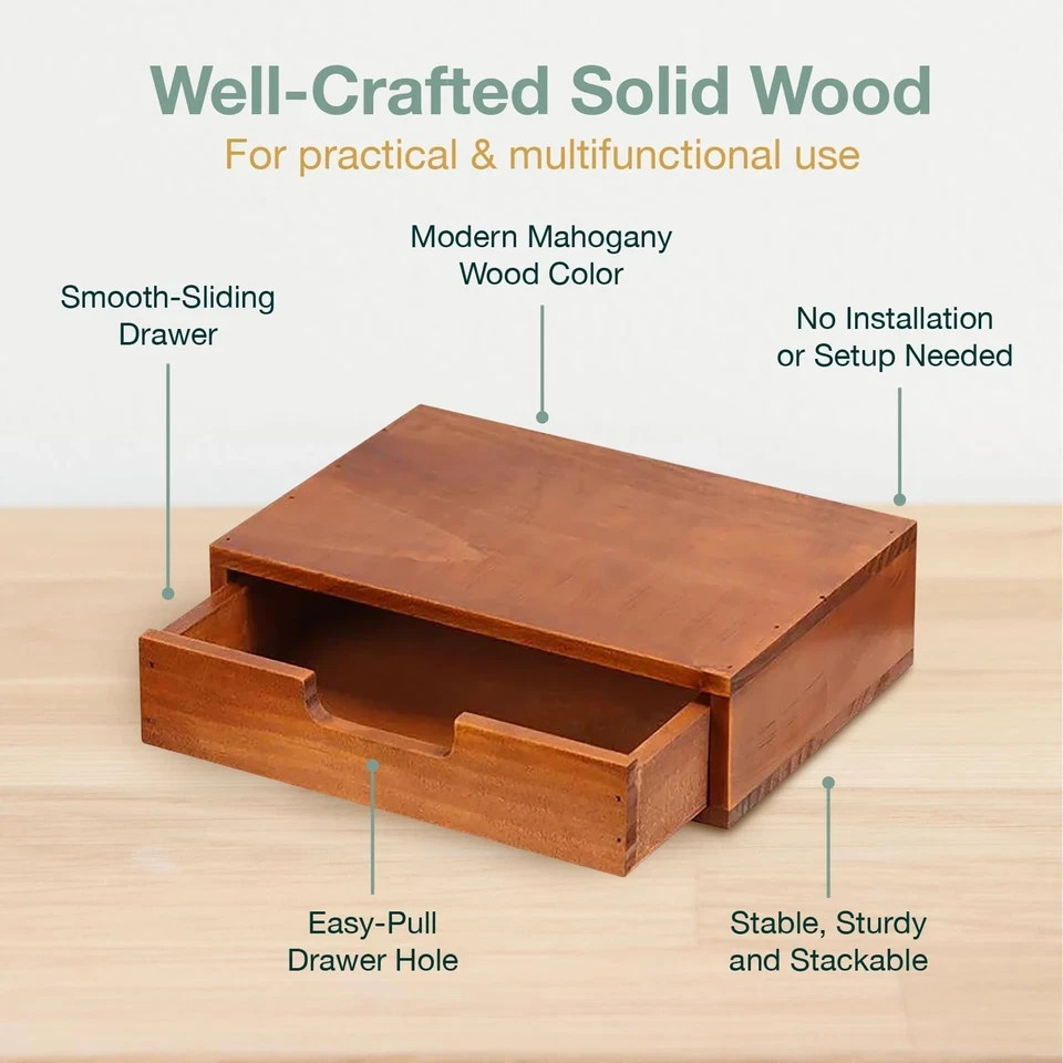 Single Drawer Desktop Storage Organizer in a Modern Wood Design (9.8”x6.9”x 2…