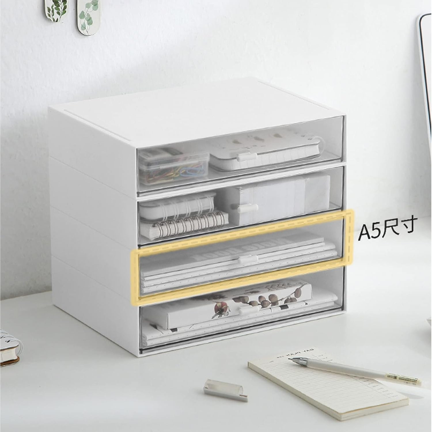 Desk Organizer with Drawers Stackable Storage Drawers, Plastic Compact Desk Stor