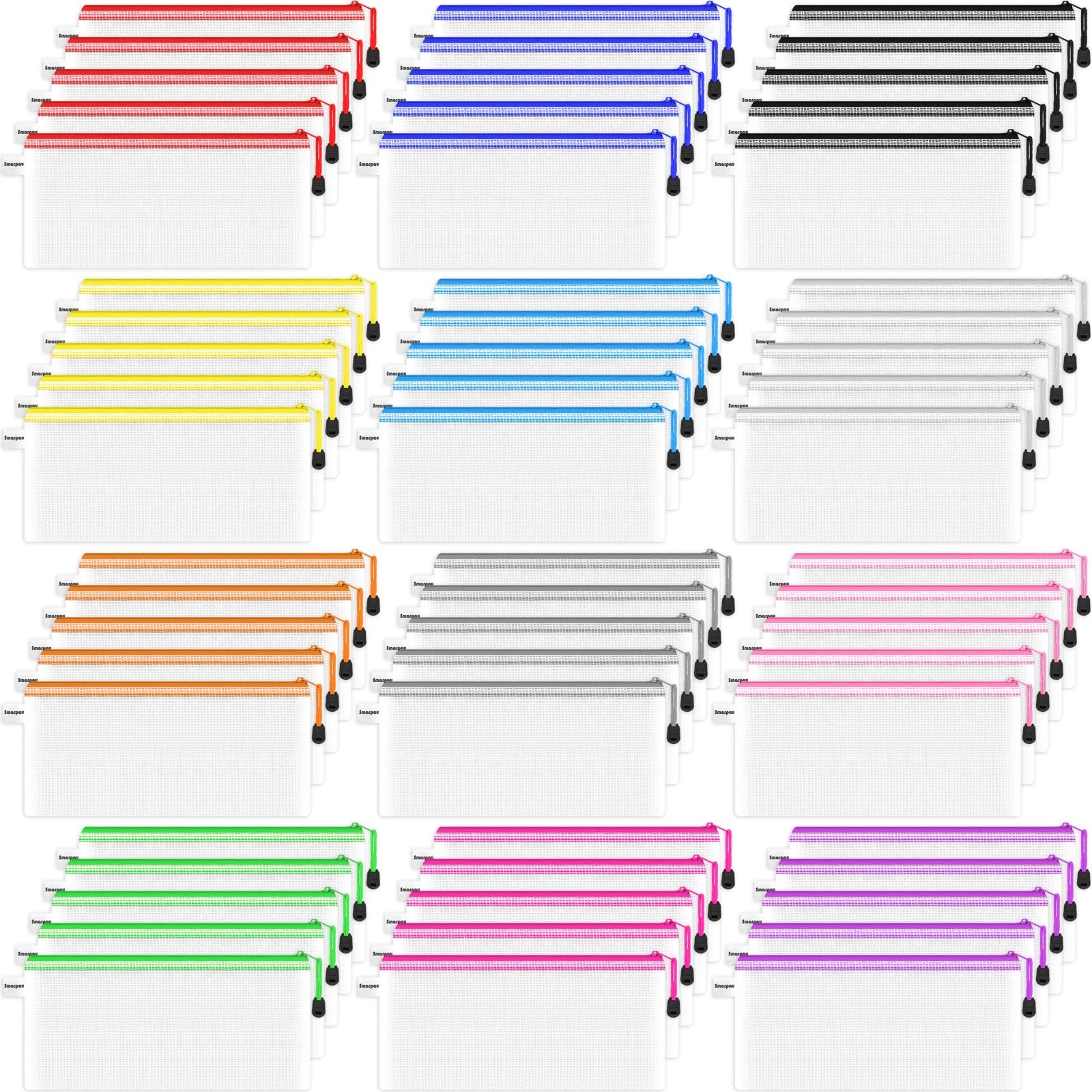 60 Pcs Pencil Pouch 12 Colors 9.3″ x 4.7″ Small Mesh Zipper Pouches Clear Pen…