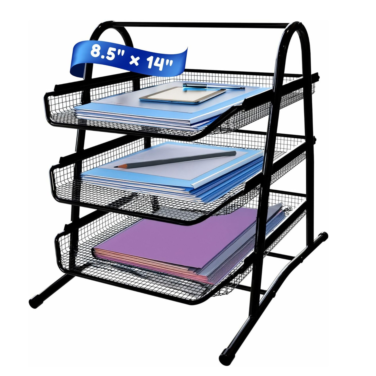 3-Tier Stackable Paper Tray Organizer for Desk – Black Metal File Rack for Le…