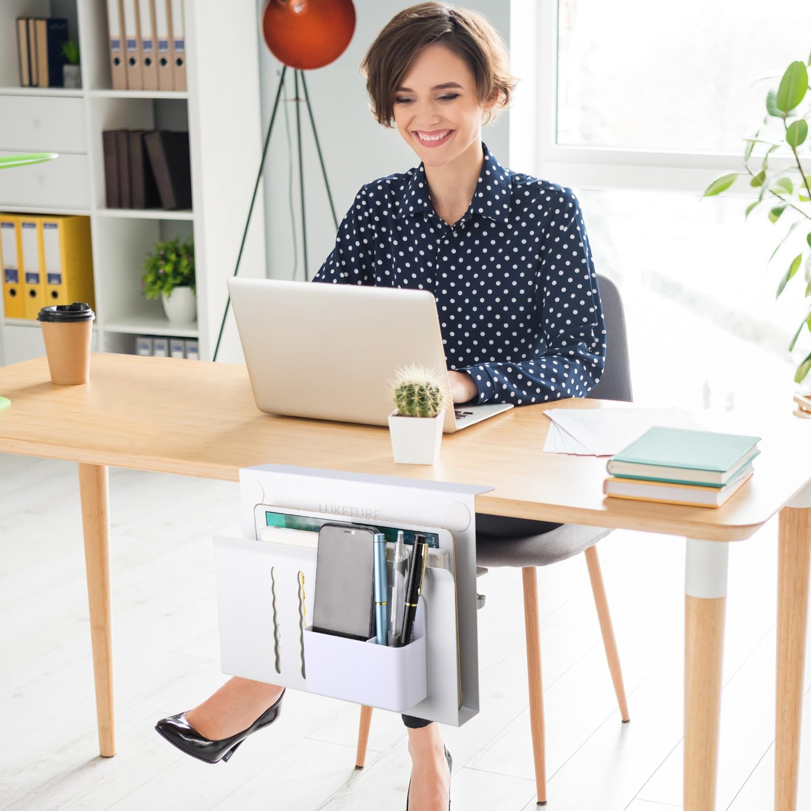 LUKETURE Desk Side Storage, Steel Organizer, No M(1 Tier), White