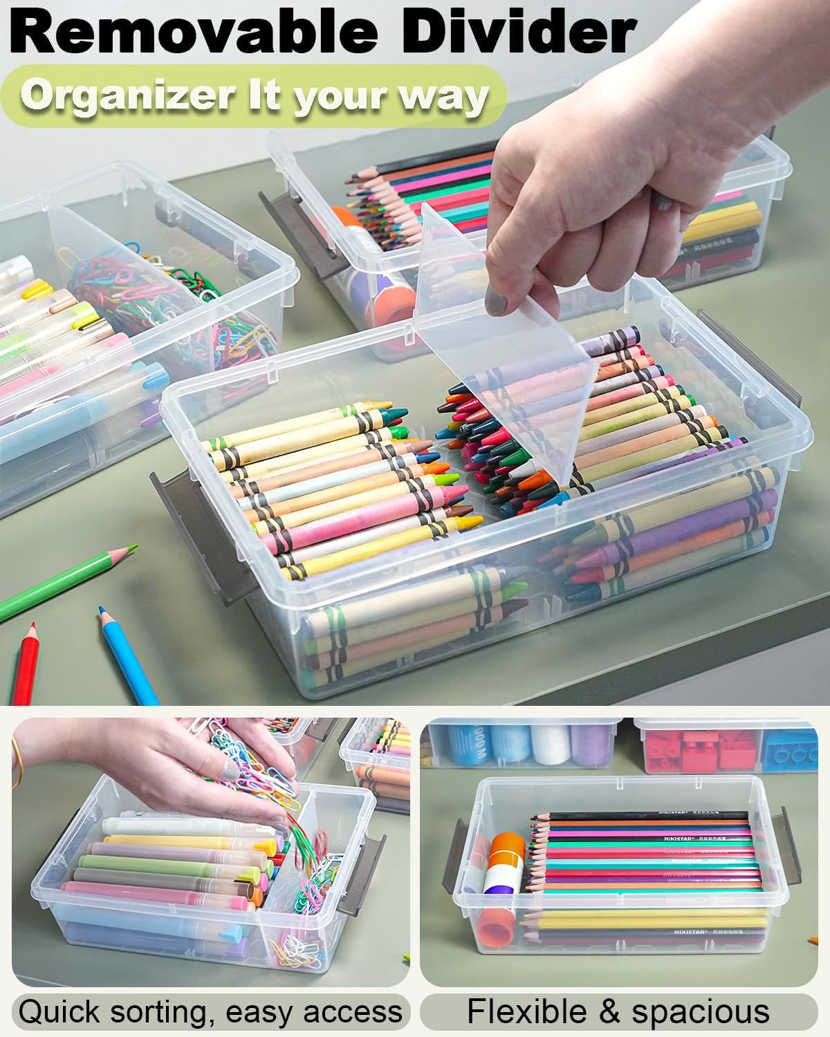 6 EXTRA LARGE PENCIL BOX ORGANIZER STACKABLE CLEAR STORAGE CASE WITH DIVIDER