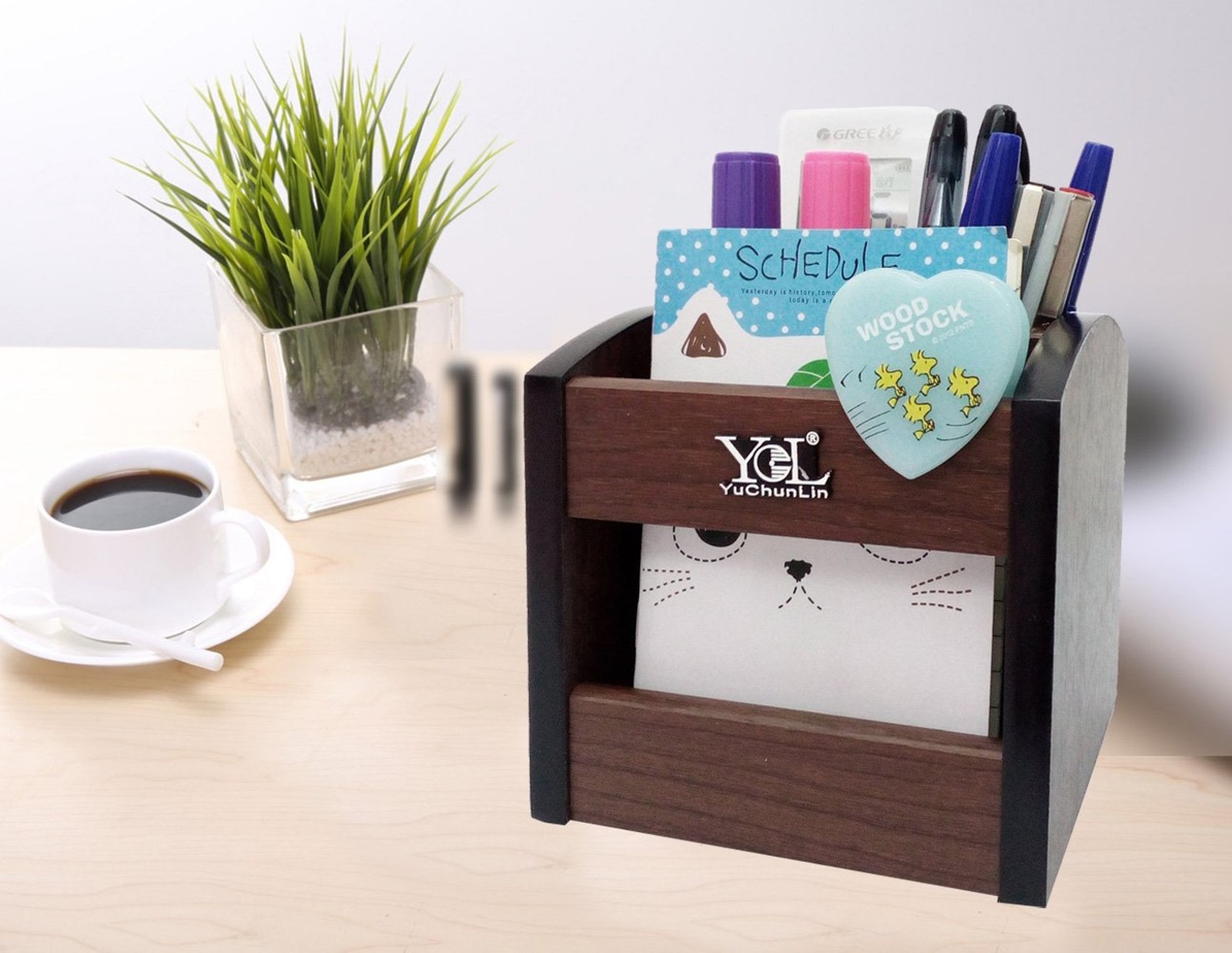 Wooden pen holder for desk,Rotating remote Organizer,remote control caddy,hom…