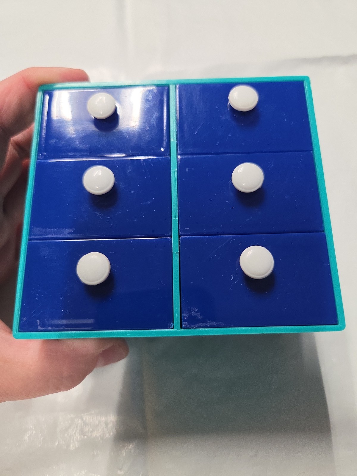 Vintage Blue Plastic Desk Organizer with Drawers
