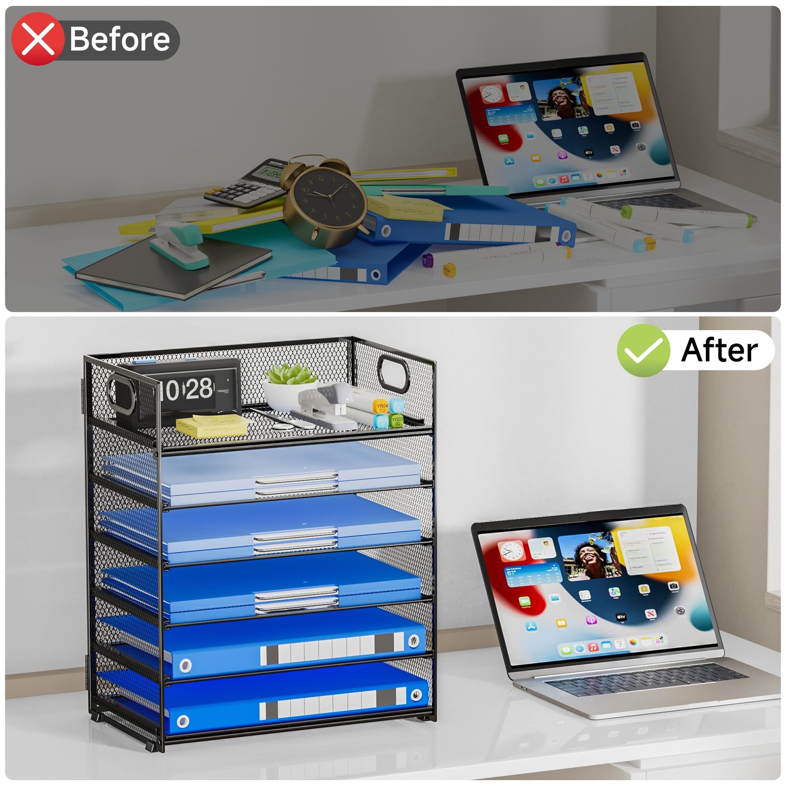 6-Tier Paper Organizer for Desk with Handle, Heavy Duty Metal File Organizer …