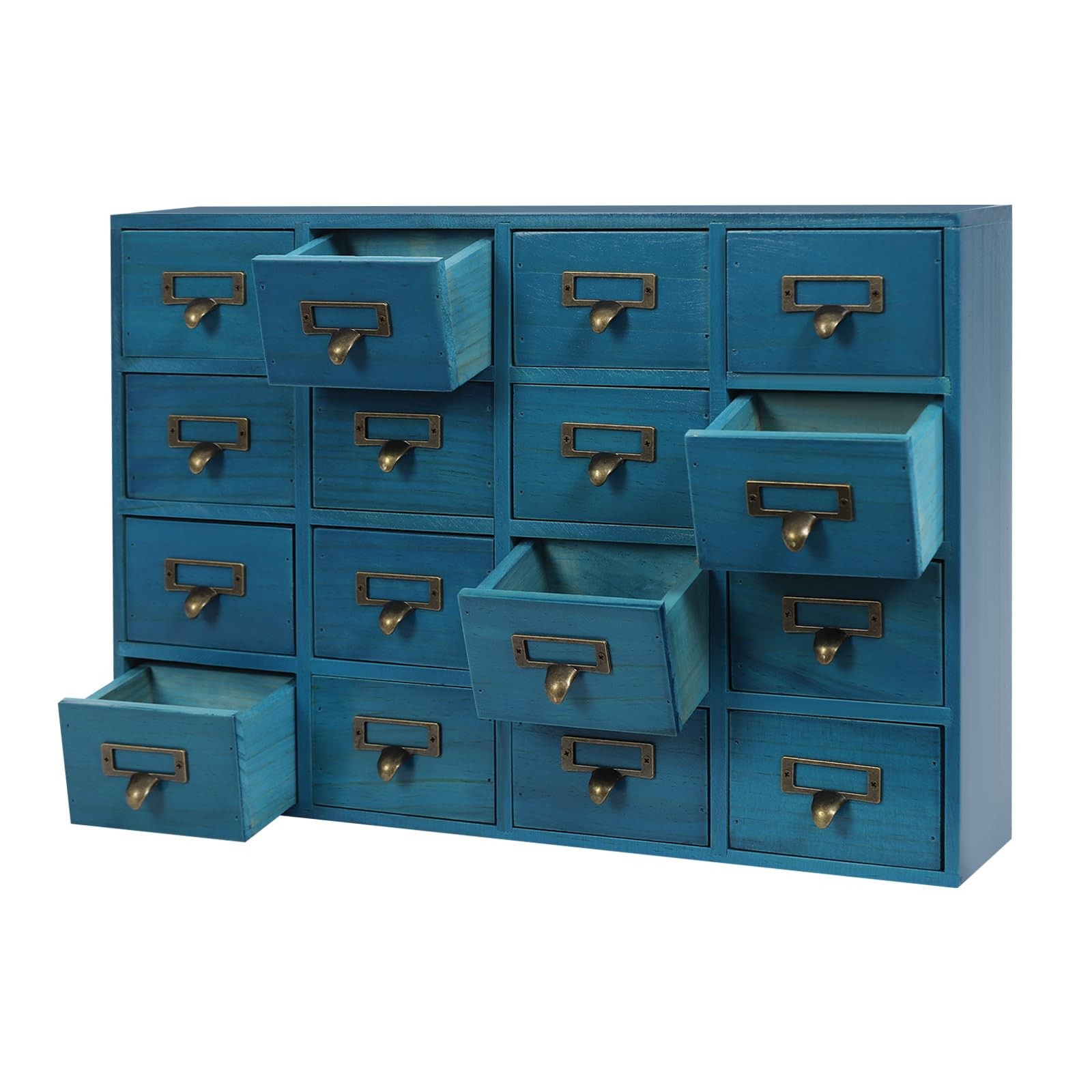 64-Drawer Wooden Storage Box Vintage Tabletop Mount Desk Drawer Organizer Blue