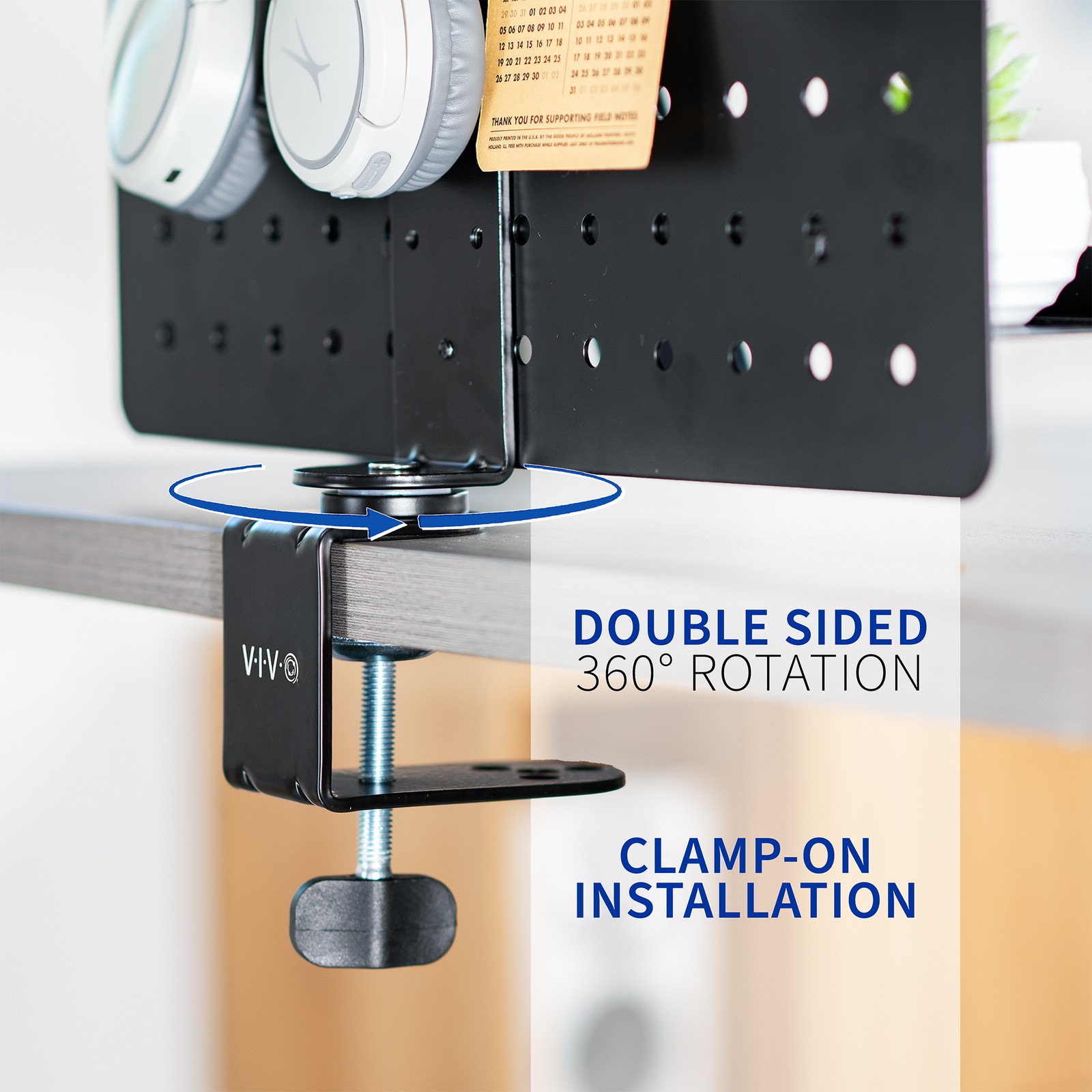 VIVO Black Steel Clamp-on Rotating 17″ x 13″ Pegboard, Magnetic Desk Organizer