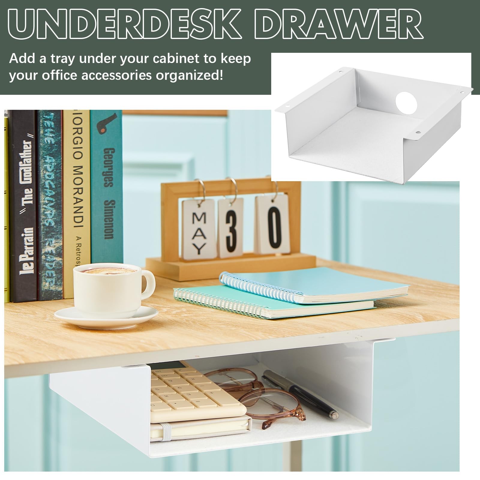 Yaocom 2 Pack Under Desk Hanging Shelf, Carbon Steel 7.5x8x2.8 In, White