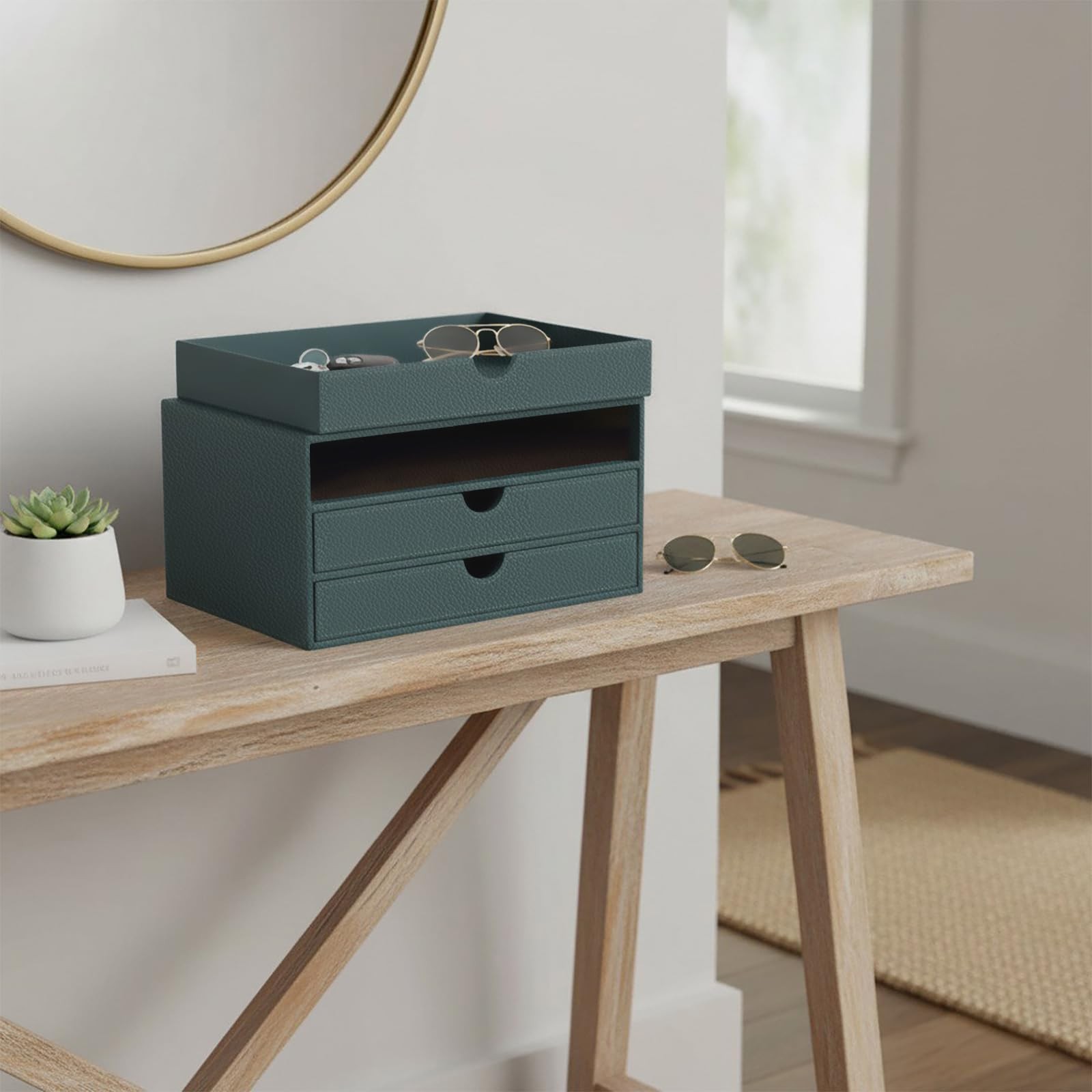 Leather Desktop Drawer Organizer, File Cabinet Magazine Document Holder, Offi…