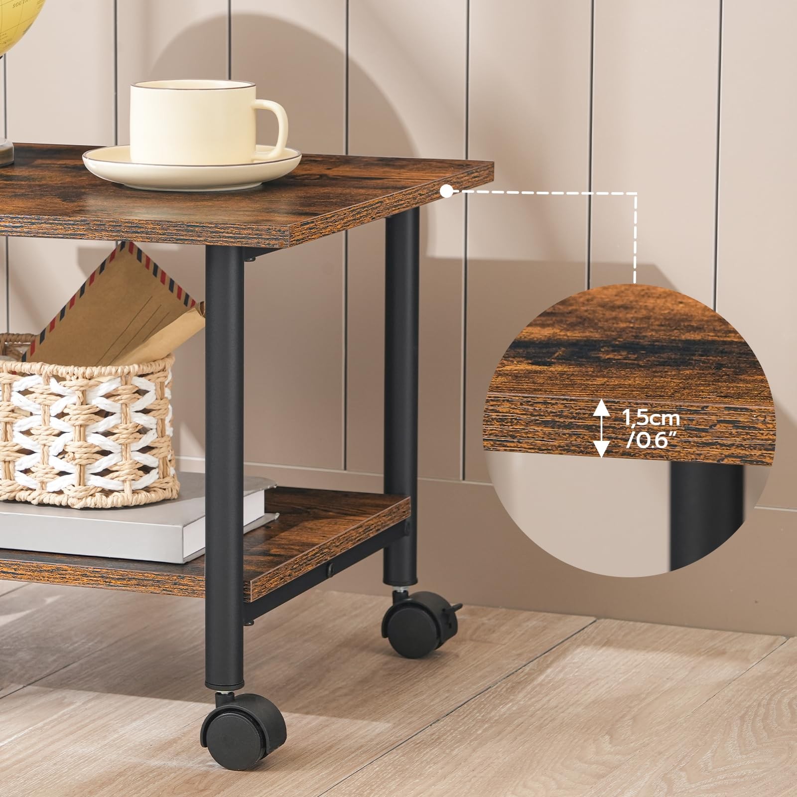 HOOBRO Printer Stand, 2-Tier 15.7” x 19.1”x 14.4”, Rustic Brown + Black