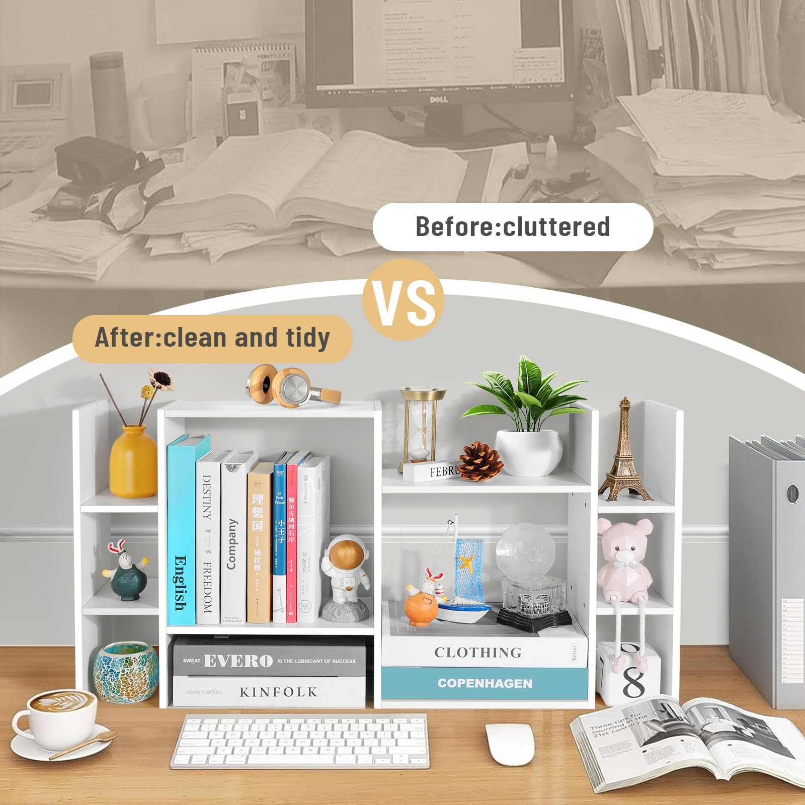 YIGANG Desk Shelf Organizer, 3-Tier Desktop 6.7″D x 29.1″W x 15.7″H, White