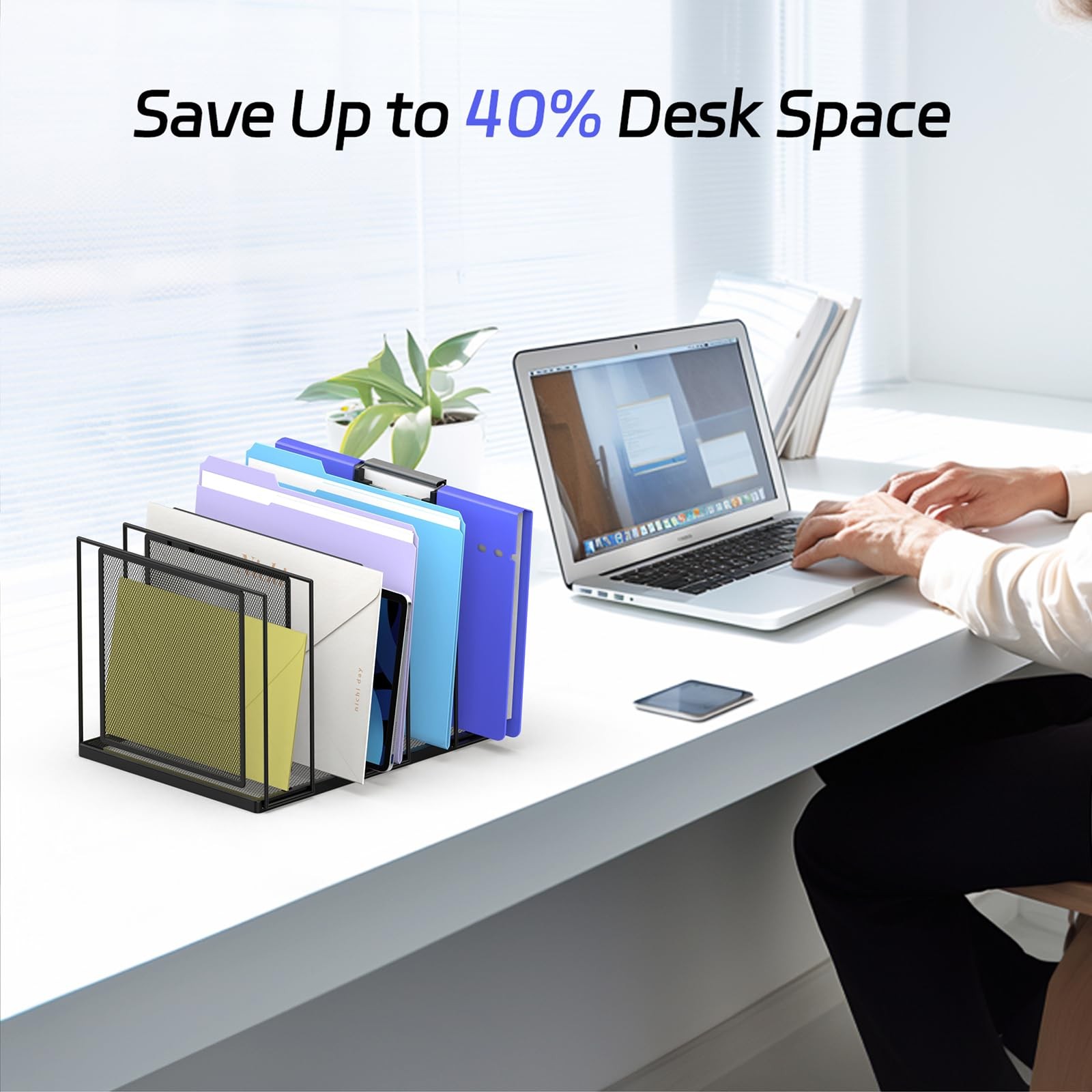 5Section Black Metal Vertical File Sorter Desk Paper Mail Organizer