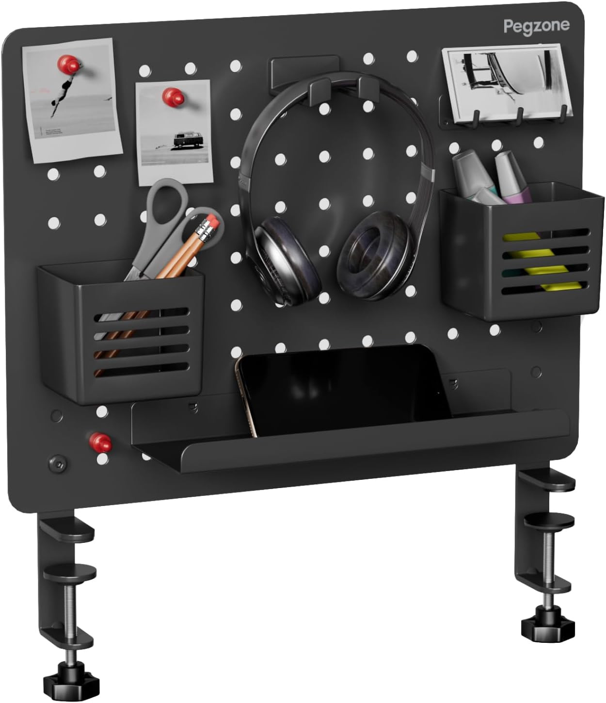 Clamp-On Desk Pegboard, Desk Organizer for Office Gaming Home, Magnetic Metal Pe