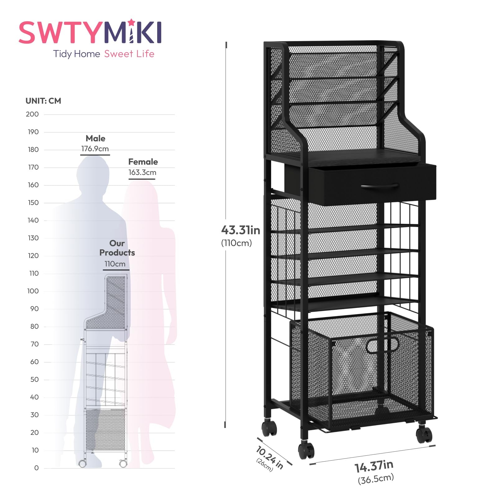 10-Tier Rolling File Cart – Mesh Paper Organizer with Drawer and Hanging File…