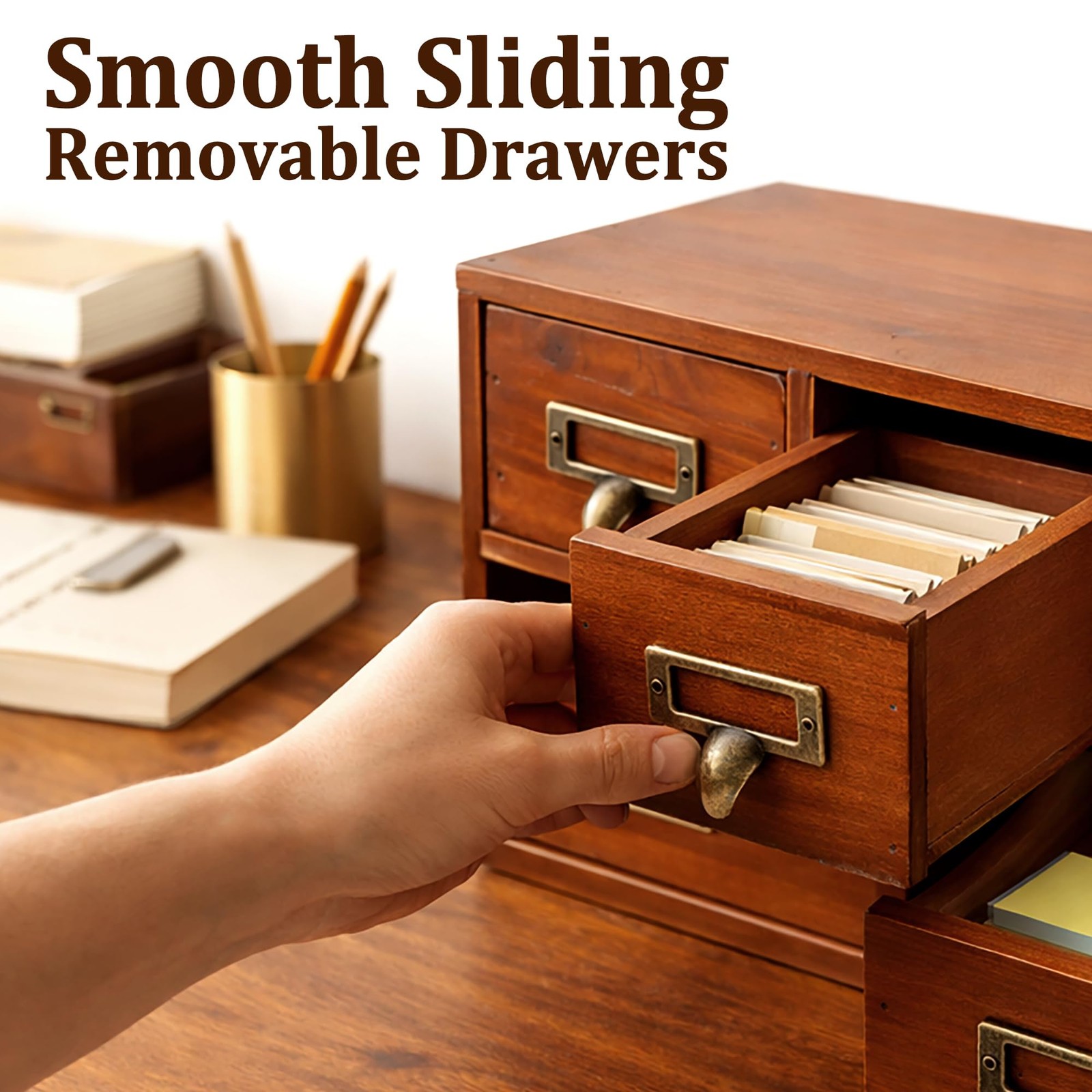 6 Drawer Vintage Apothecary Desk Organizer, Wooden Card Catalog Storage Brown