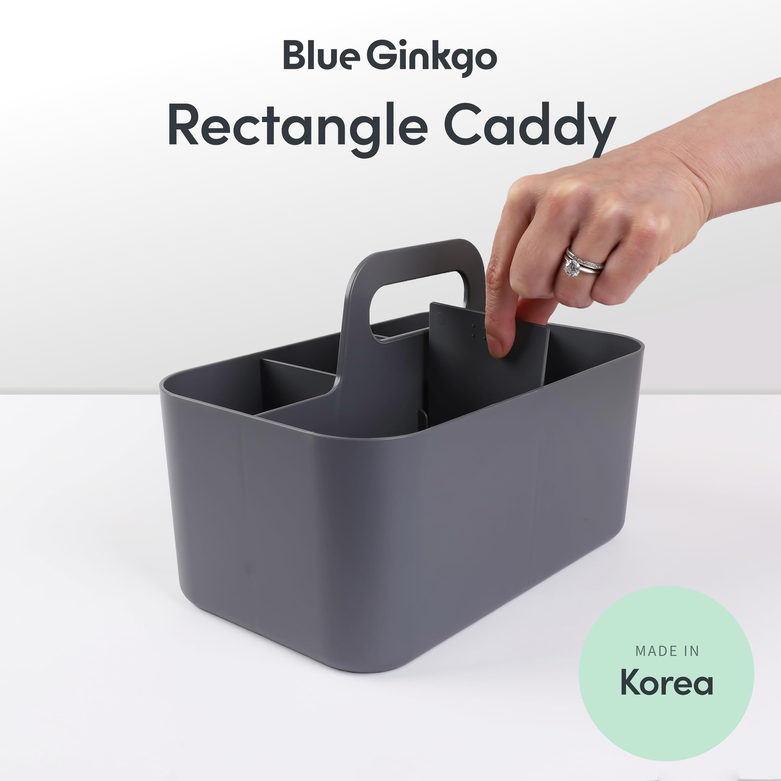 Gray Rectangle Stackable Organizer Caddy, Korean-Made, Portable Tote, Office