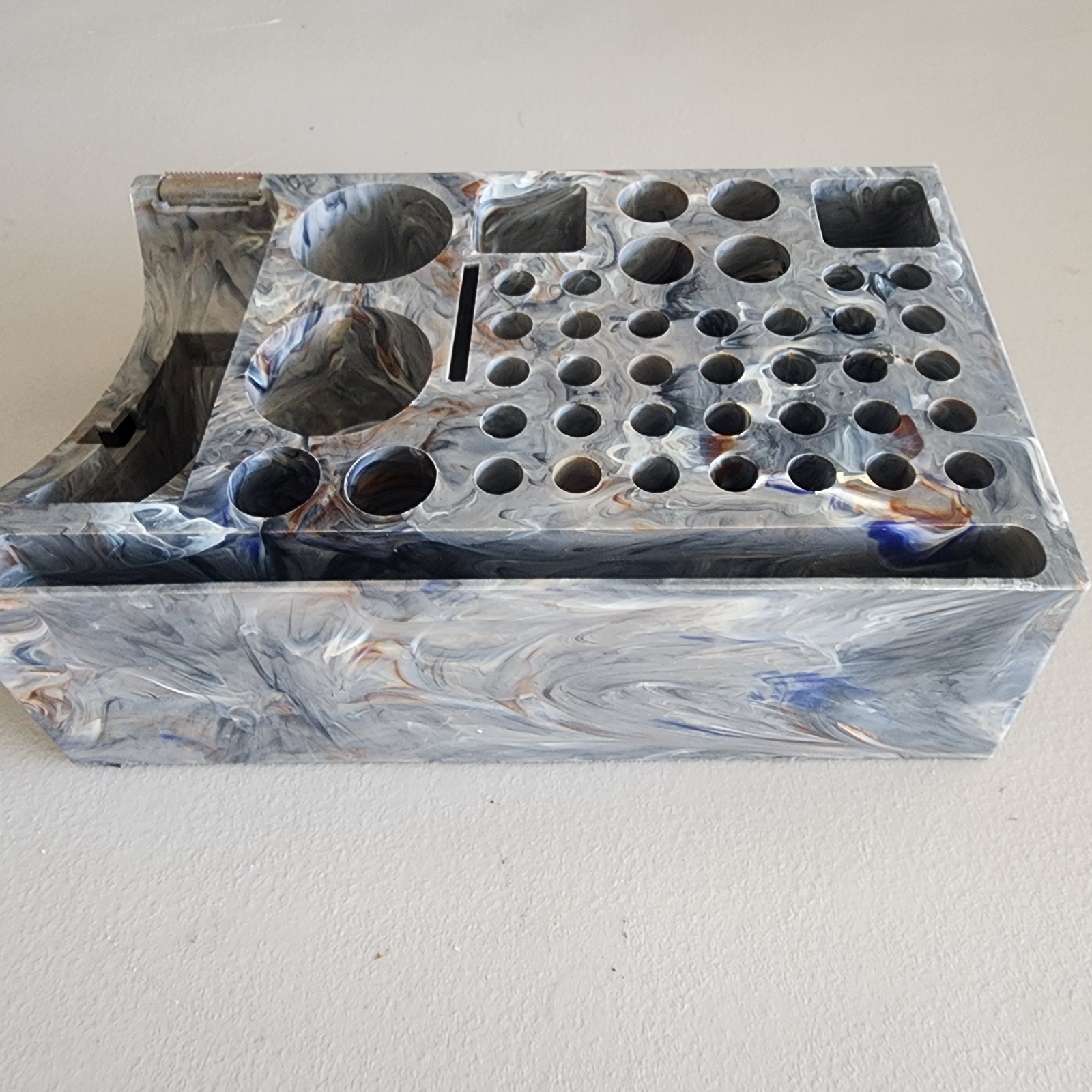 VTG 70s Marbled Desk Caddy Desktop Organizer Pen Pencil Holder Tape Dispenser