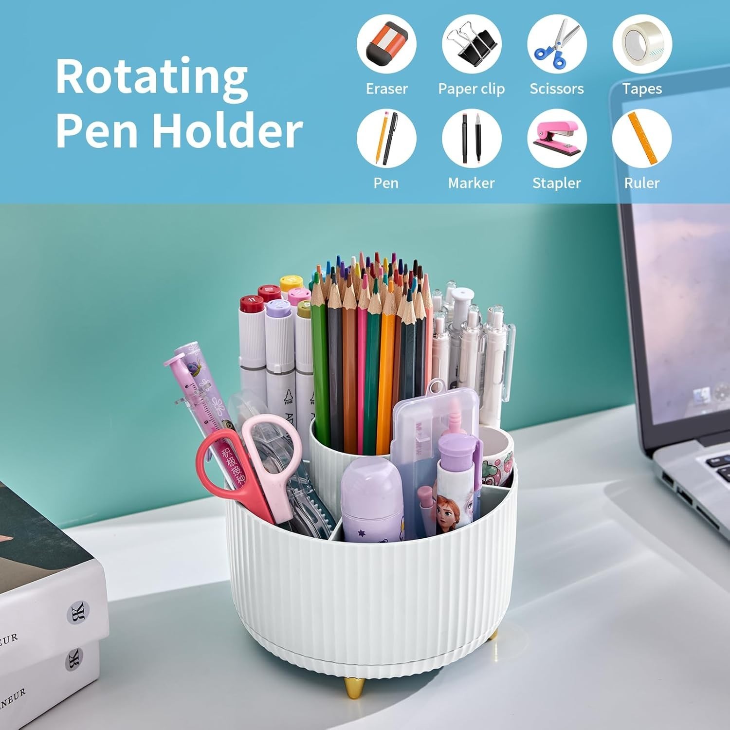 ABS Plastic Rotating Pen Holder – 5 Compartments for Office and Home