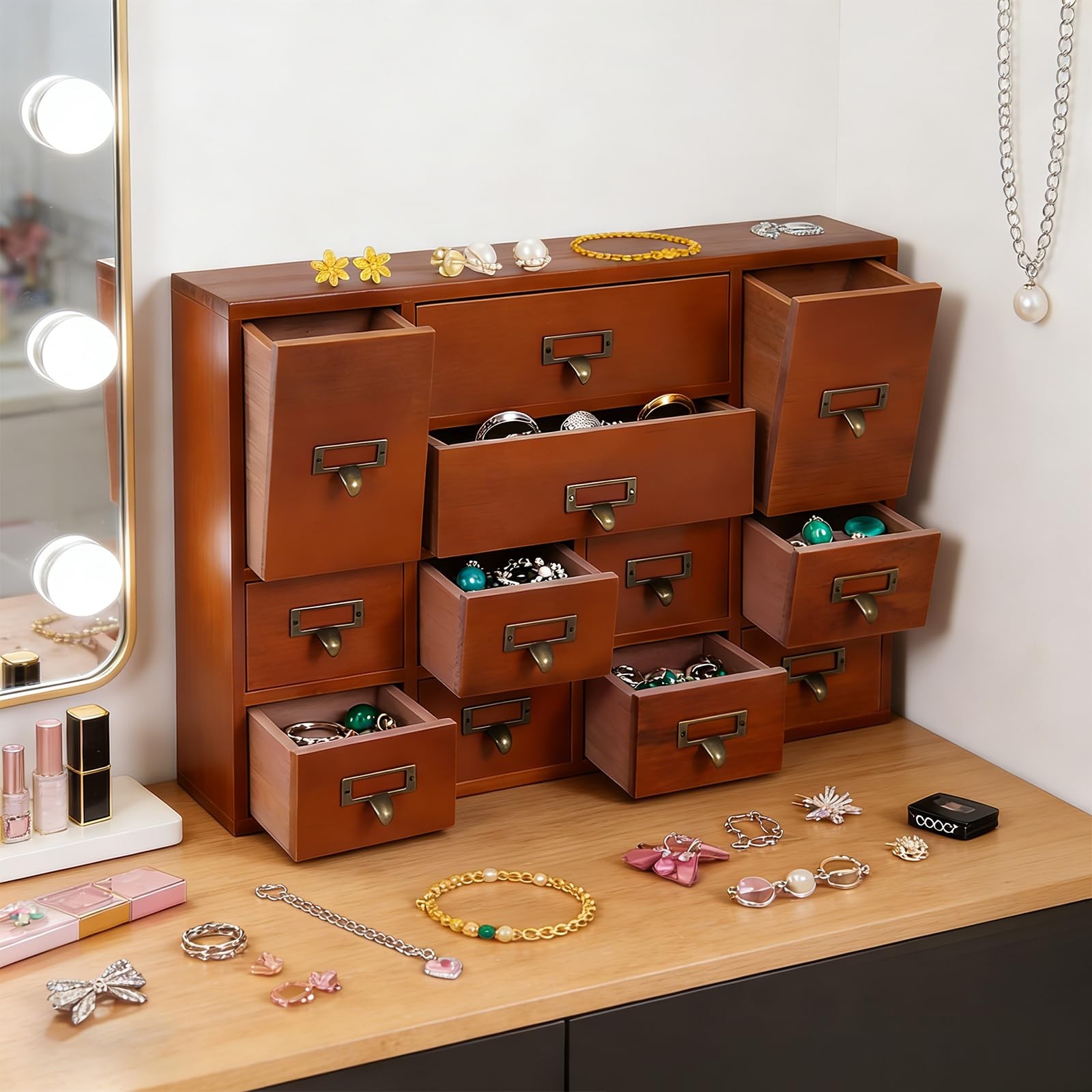 12 Drawer Storage Box Desktop Organizer 3 Size Office Cosmetics Jewelry Brown