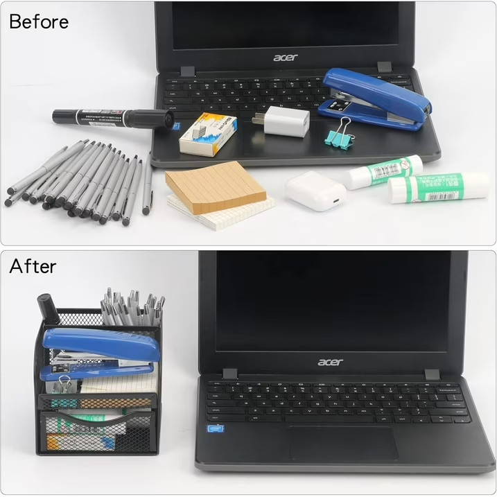 Mesh Desk Organizer with Drawer Metal Pen Pencil Holder Cup Office Desktop Stora