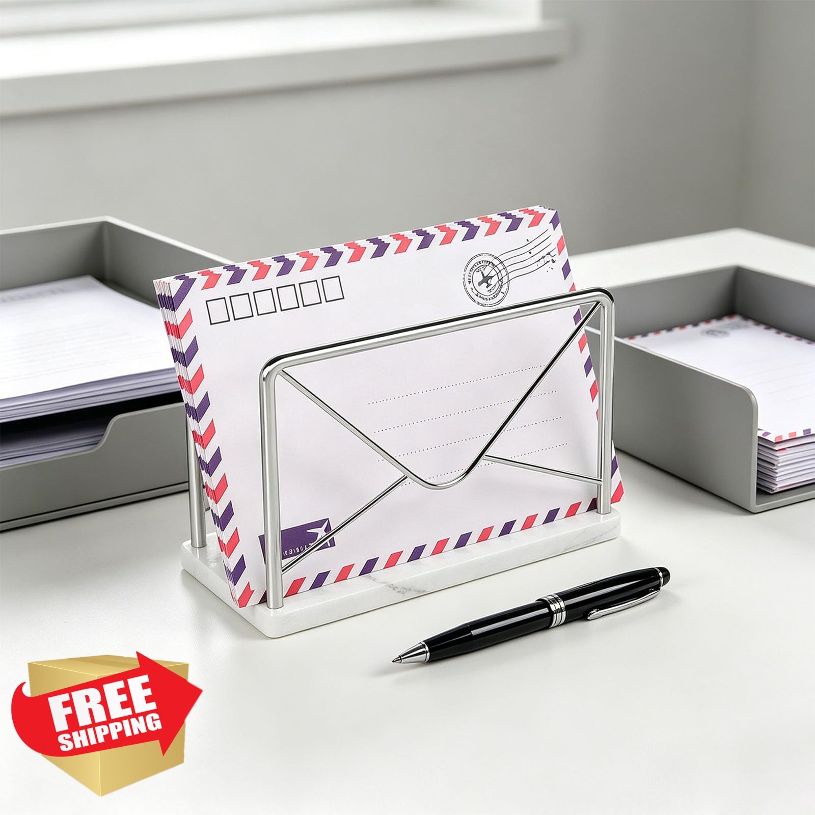 Jeasor Chrome Mail Holder Desk Organizer